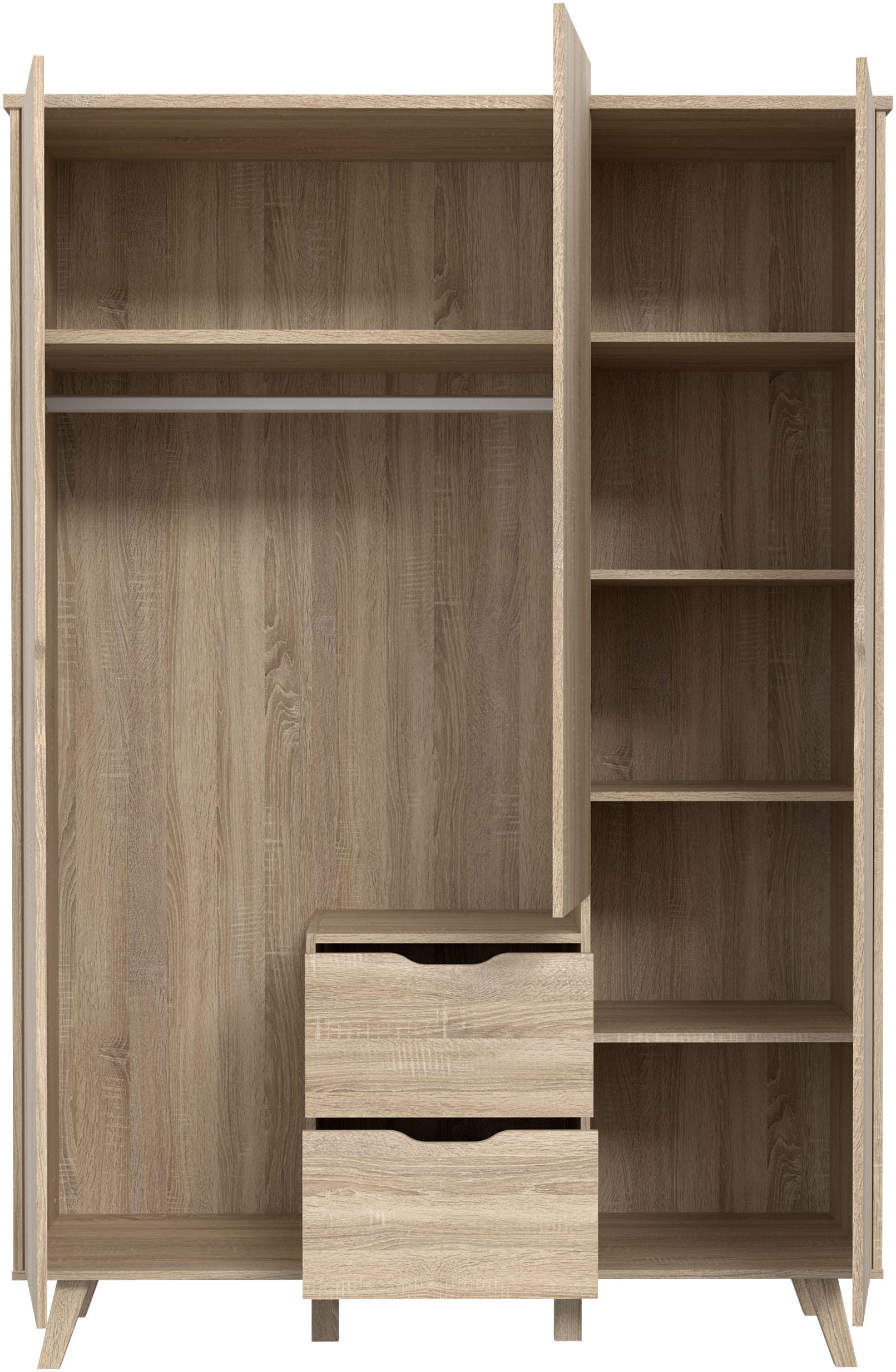 FORTE Drehtürenschrank »Vankka, OTTOs Choice, Kleiderschrank, viel Stauraum,«, (B/H/T ca.140x200x52cm), Made in Europe,mit Einlegeböden+Kleiderstange+Schubladen,grifflos