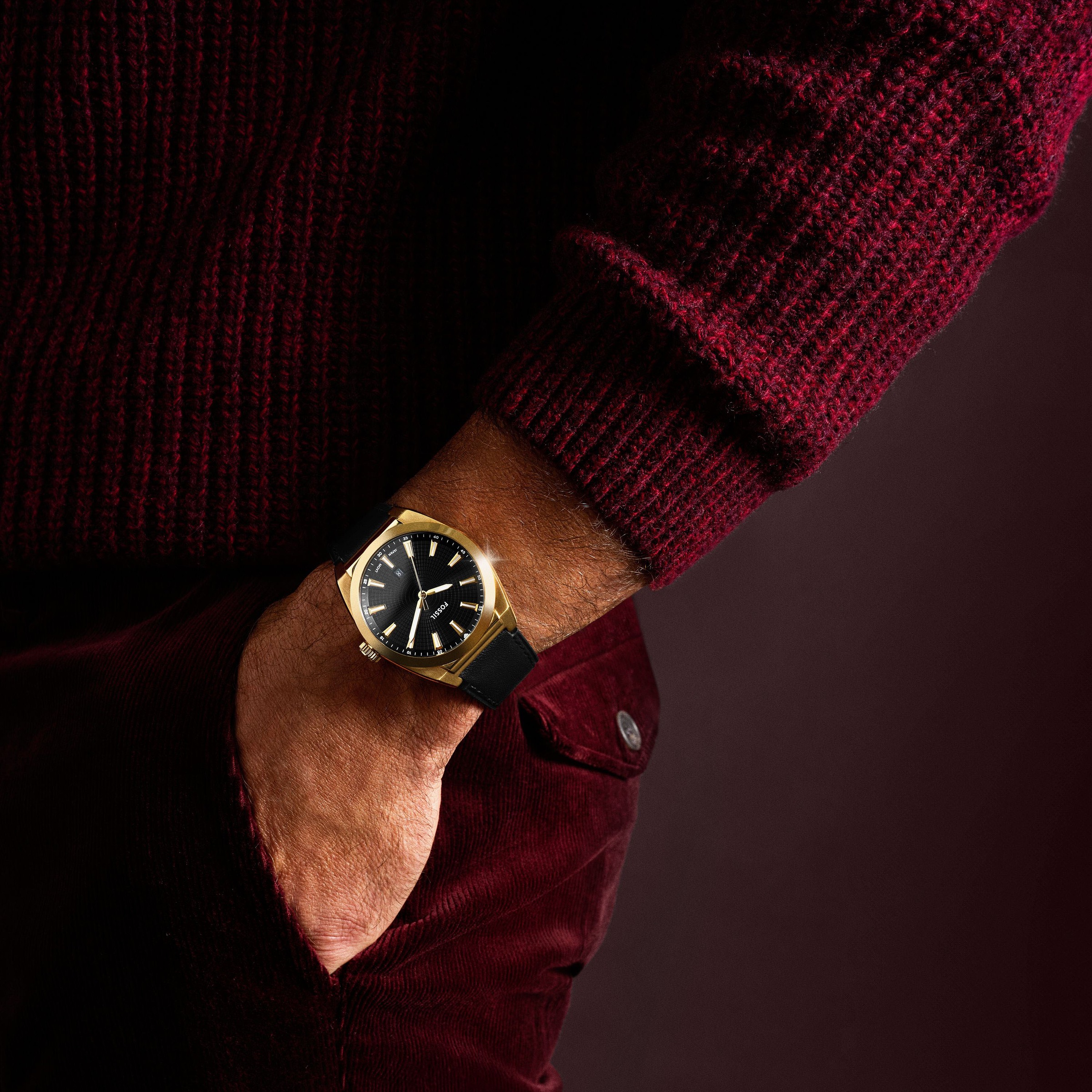 Fossil Quarzuhr »EVERETT«, Armbanduhr, Herrenuhr, Lederarmband, analog, Tag
