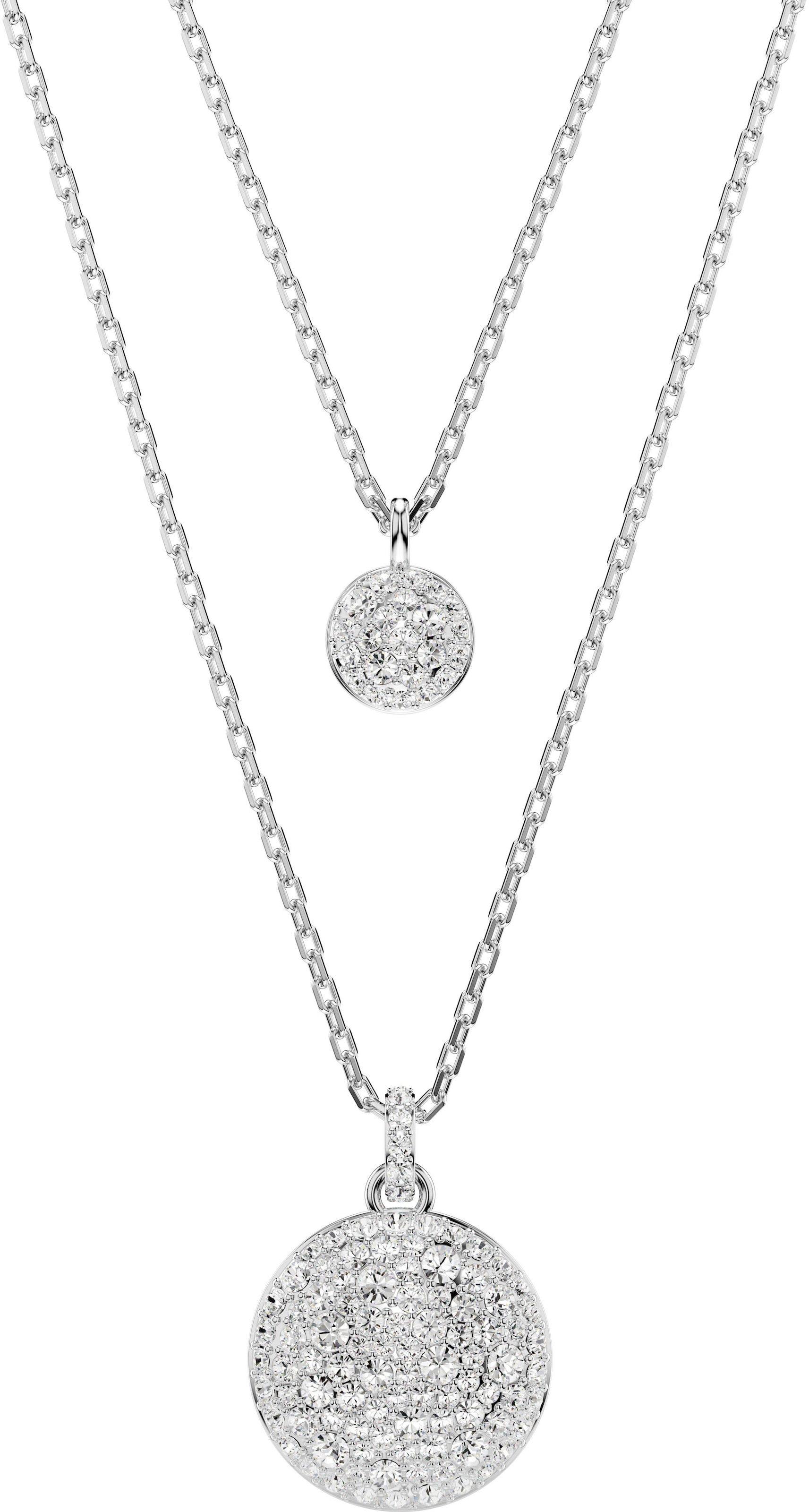 Ketten-Set SWAROVSKI "Sublima Round im Lagenlook", silber (metallfarben, kristallweiß), Halsketten, Damen, Metall, L: 45, mit Swarovski Kristall 2