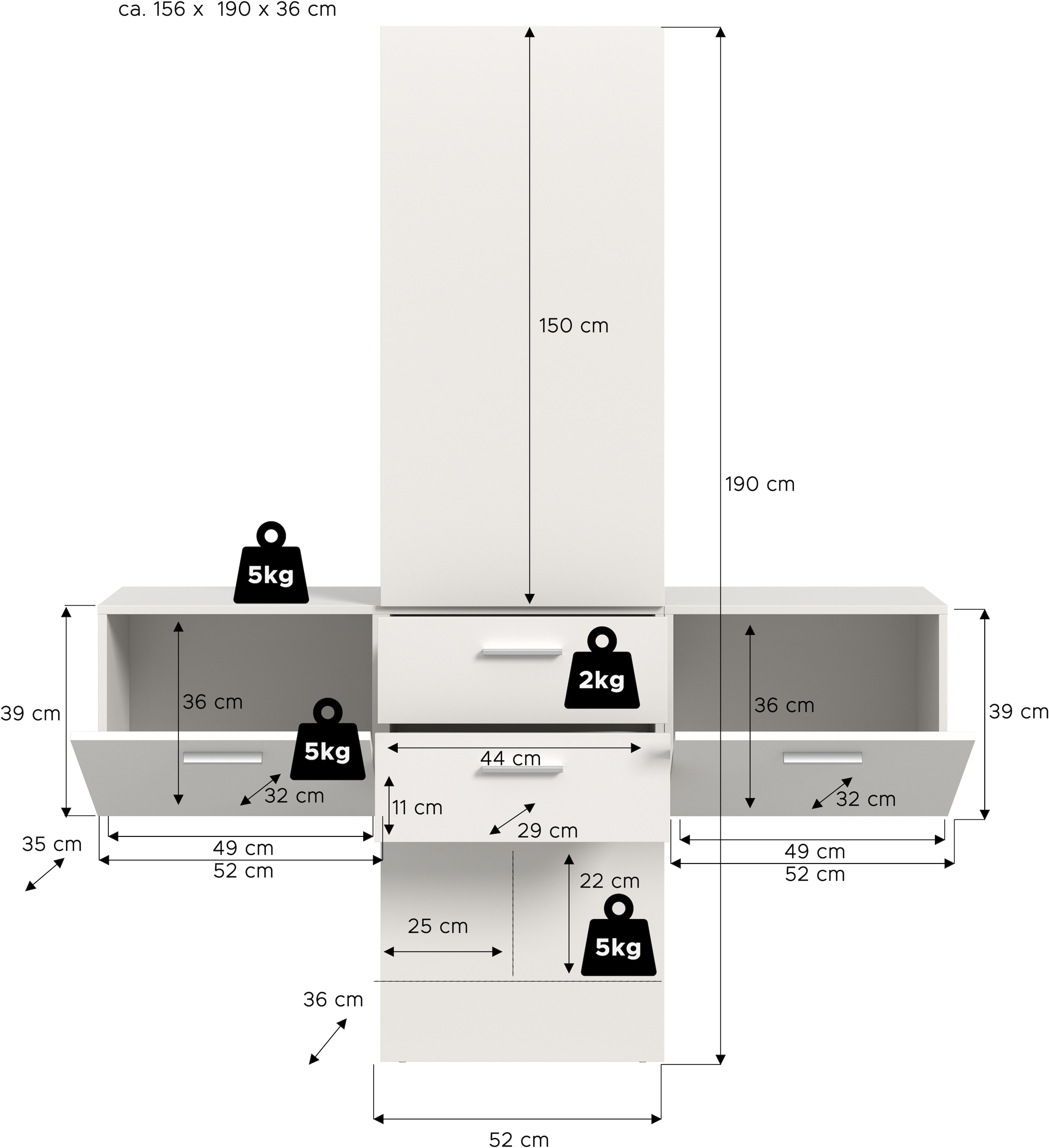 INOSIGN Garderoben-Set, (Set, 3 St.), Lumo, Garderobenset Breite 156 cm, Spiegel, 2 Schubladen, Flur, Diele