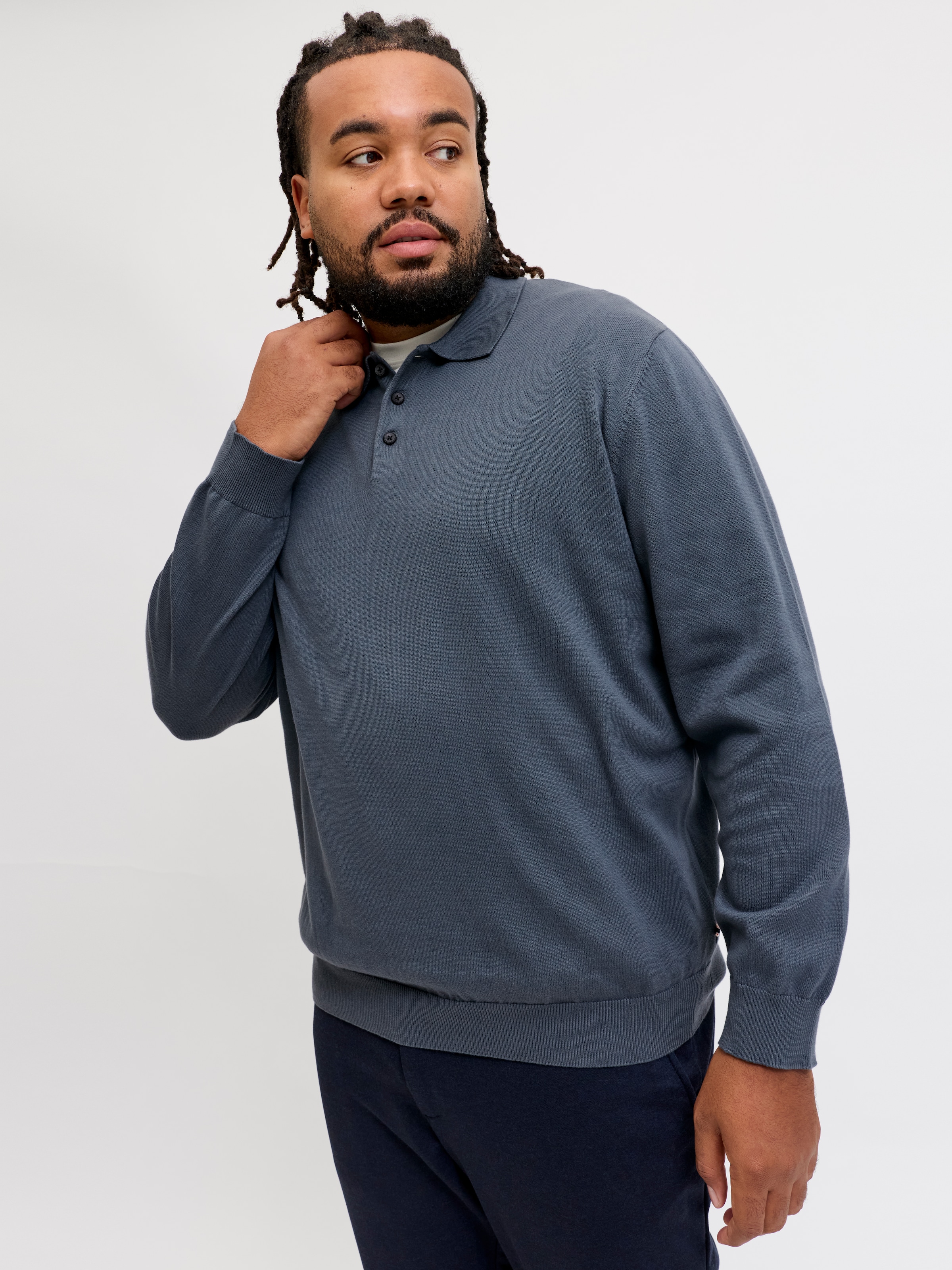 Jack & Jones PlusSize Polokragenpullover "JJEBASIC KNIT LS POLO SN PLS" Baumwolle, regular fit