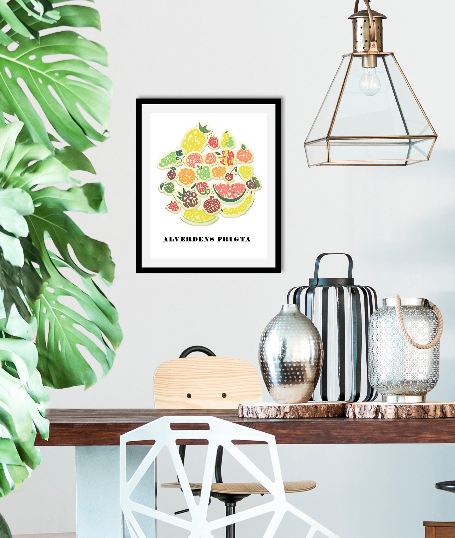 queence Bild »Estrupi«, Obst-Obst Bilder-Essen-Lebensmittel-Kunst-Schriftzug, (1 St.), HD Premium Poster-Druck inkl. Holzrahmen