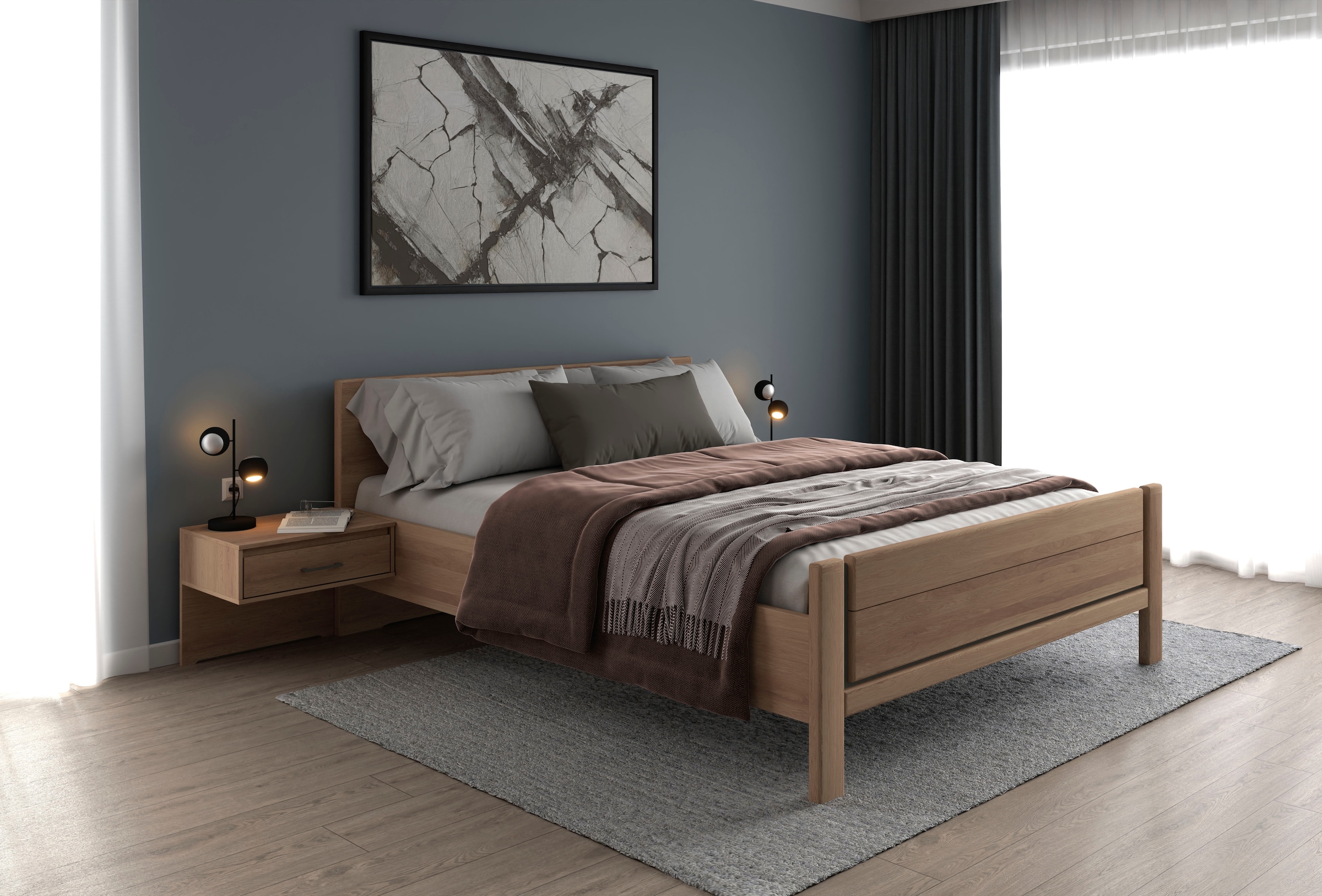 Musterring Holzbett »Sorrent, Bettgestell, Bettrahmen, teilmassiv Eiche«, (MADE IN GERMANY), Eiche teilmassiv, Liegehöhenverstellung, Stollenfußteil