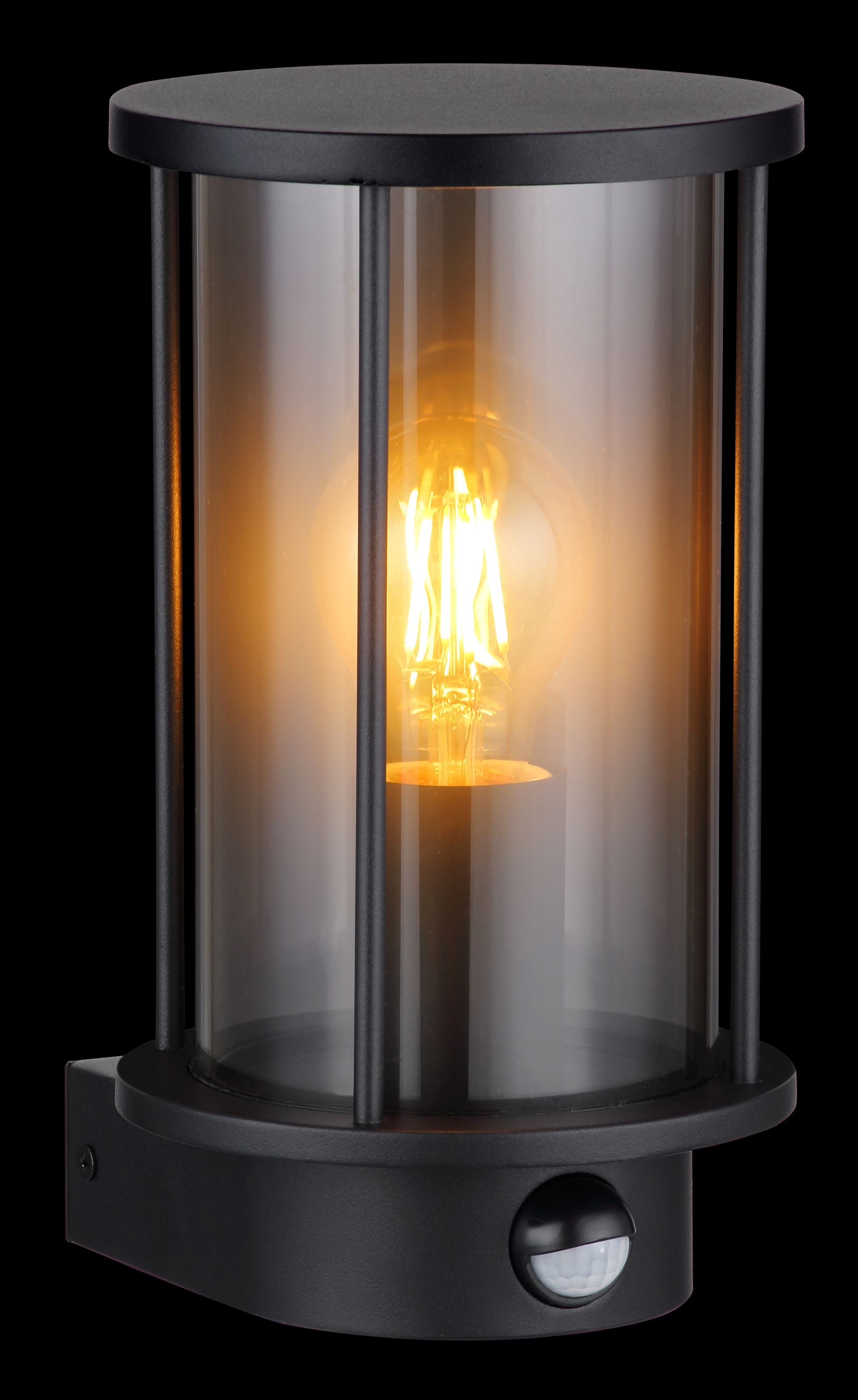 GLOBO LIGHTING Außen-Wandleuchte »GRACEY« E27 1 Stk. Außenleuchte Edelstahl Schwarz, Rauchglas, Sensor, IP54