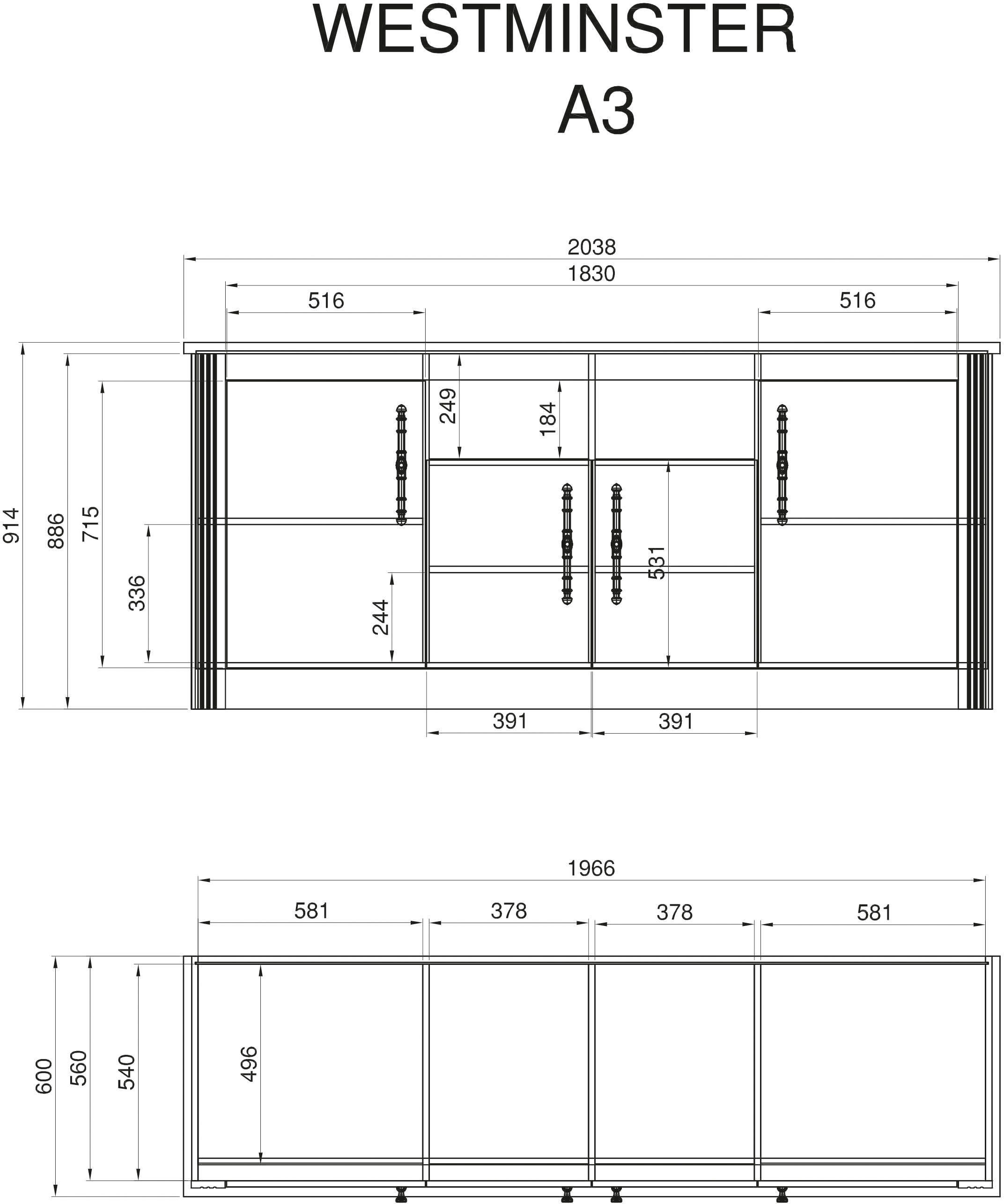 KOCHSTATION Küche »KS-Westminster«, Breite 366 cm, ohne E-Geräte