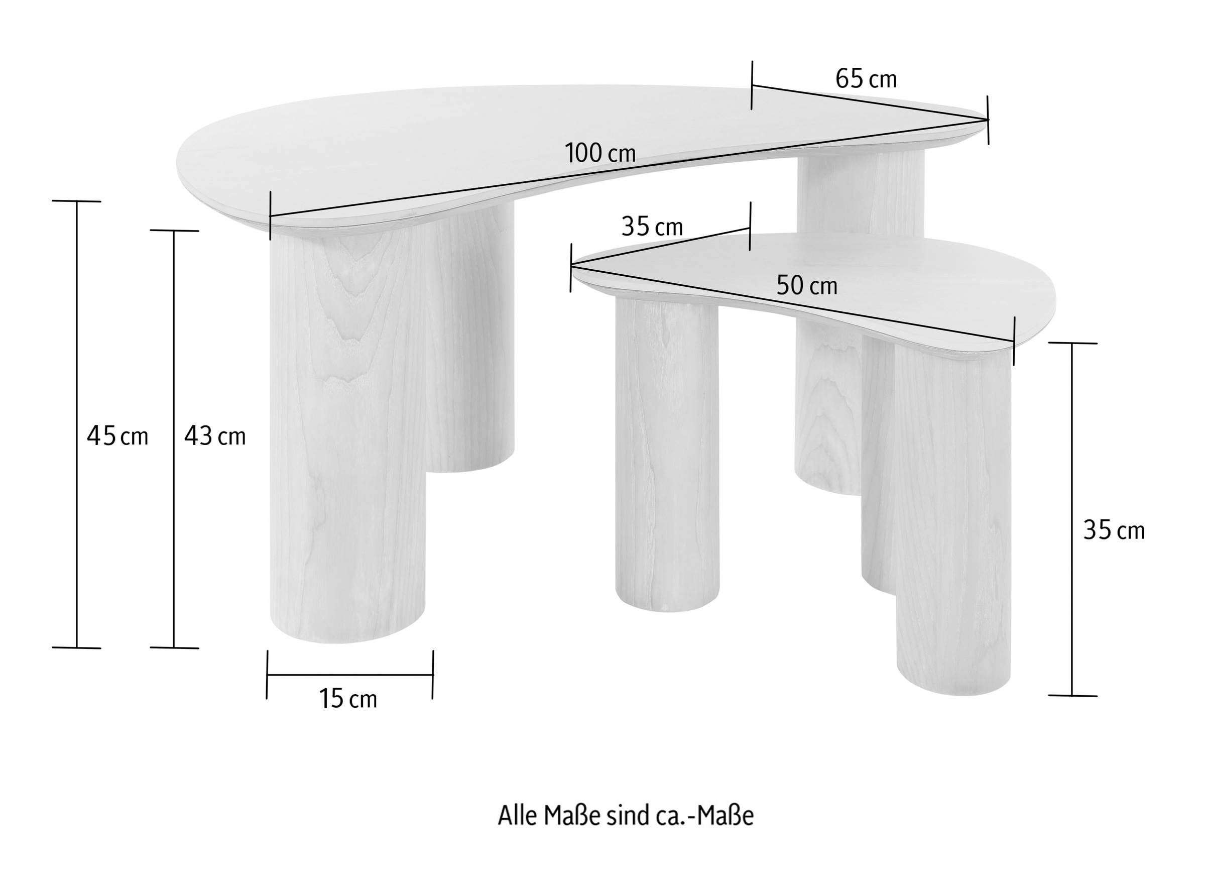 homsy by Ana Johnson Couchtisch »Laysy« Set, 2 Stk. tlg. mit einer Keramikplatte und massiven Eschenholzbeinen