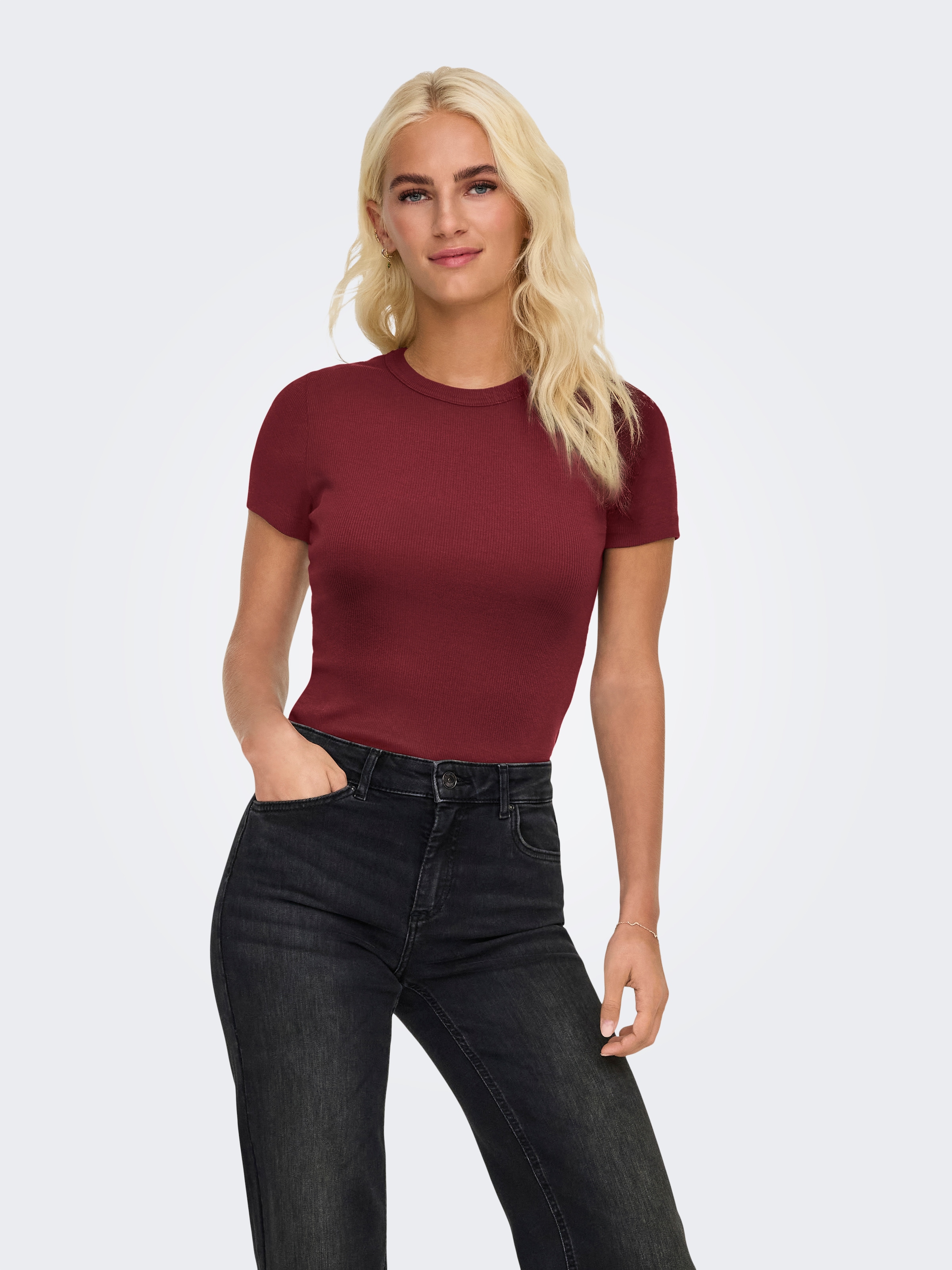ONLY Kurzarmshirt "ONLVAL – Basic-Shirt mit Stretchkomfort für jeden Tag", günstig online kaufen