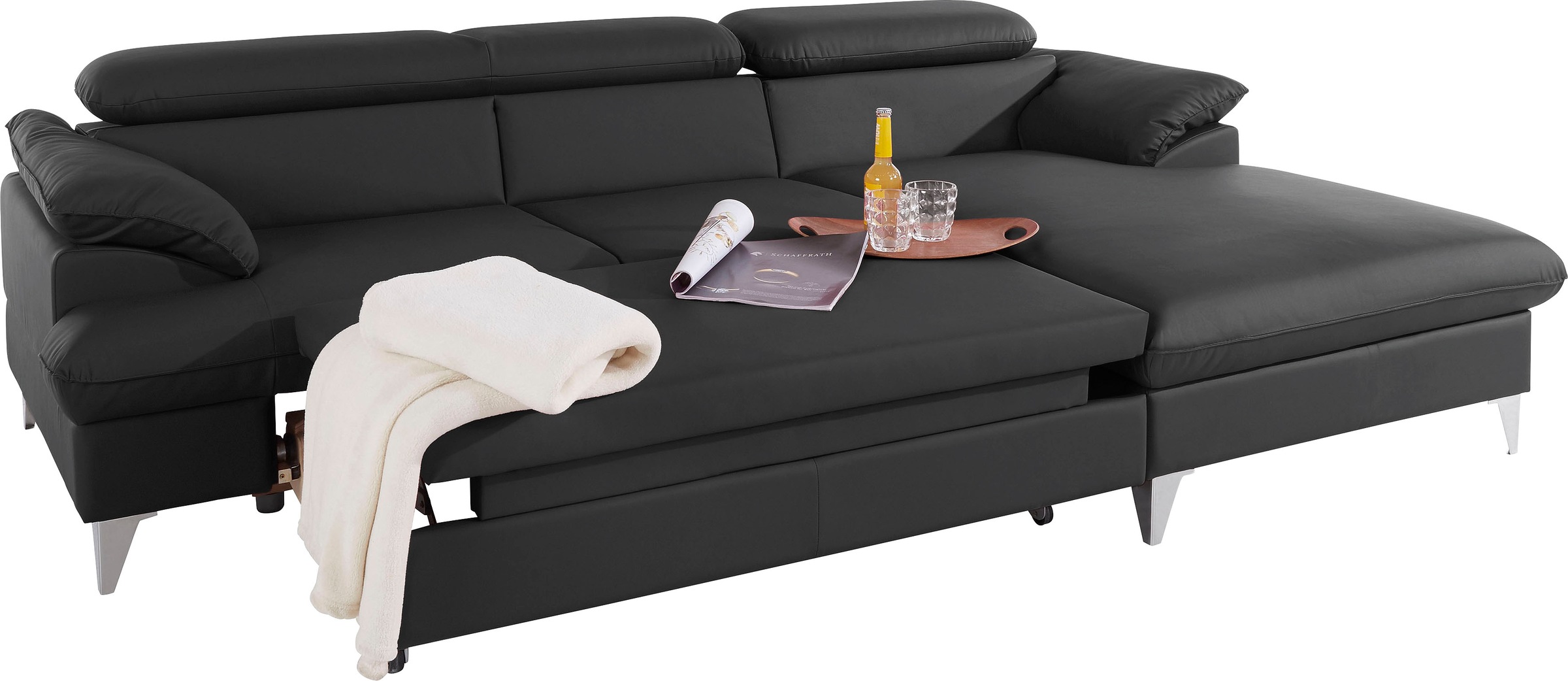 COTTA Polstergarnitur »Caluso L-Form«, (2 tlg.), Set bestehend aus: Ecksofa mit Kopfteilverstellung & Hocker