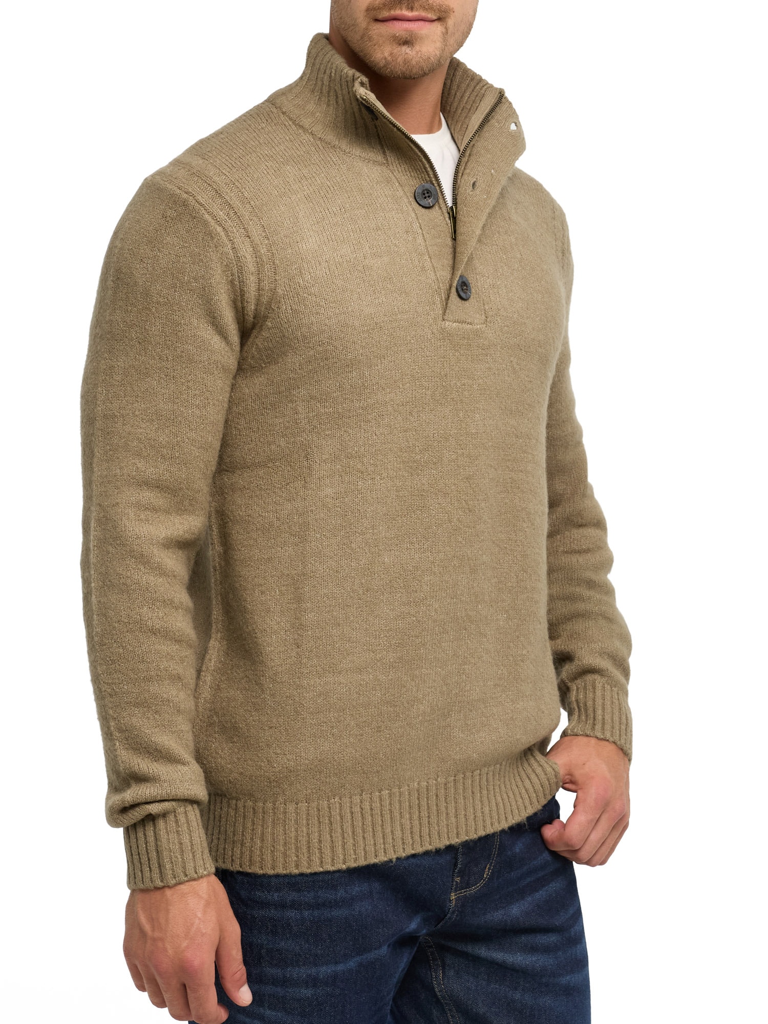 Indicode Strickpullover »INVestdale ½ placket« Materialmix, regular fit