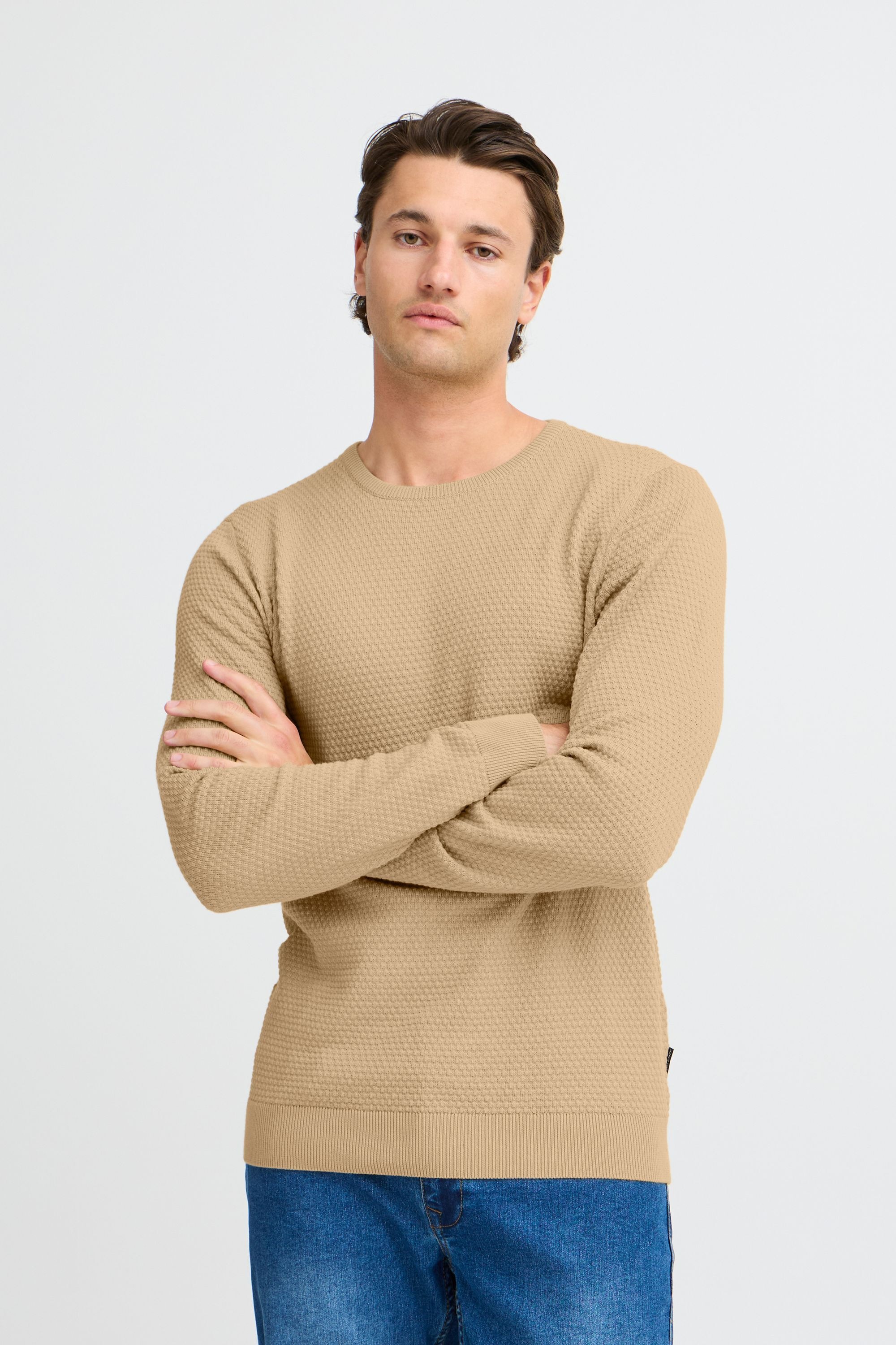 Strickfleece-Pullover BLEND "Strickpullover BHREDHILL CREW NECK KNIT NOOS", Herren, Gr. 3XL, beige (cornstalk), Obermaterial: 100% Baumwolle CO., Pullover 5