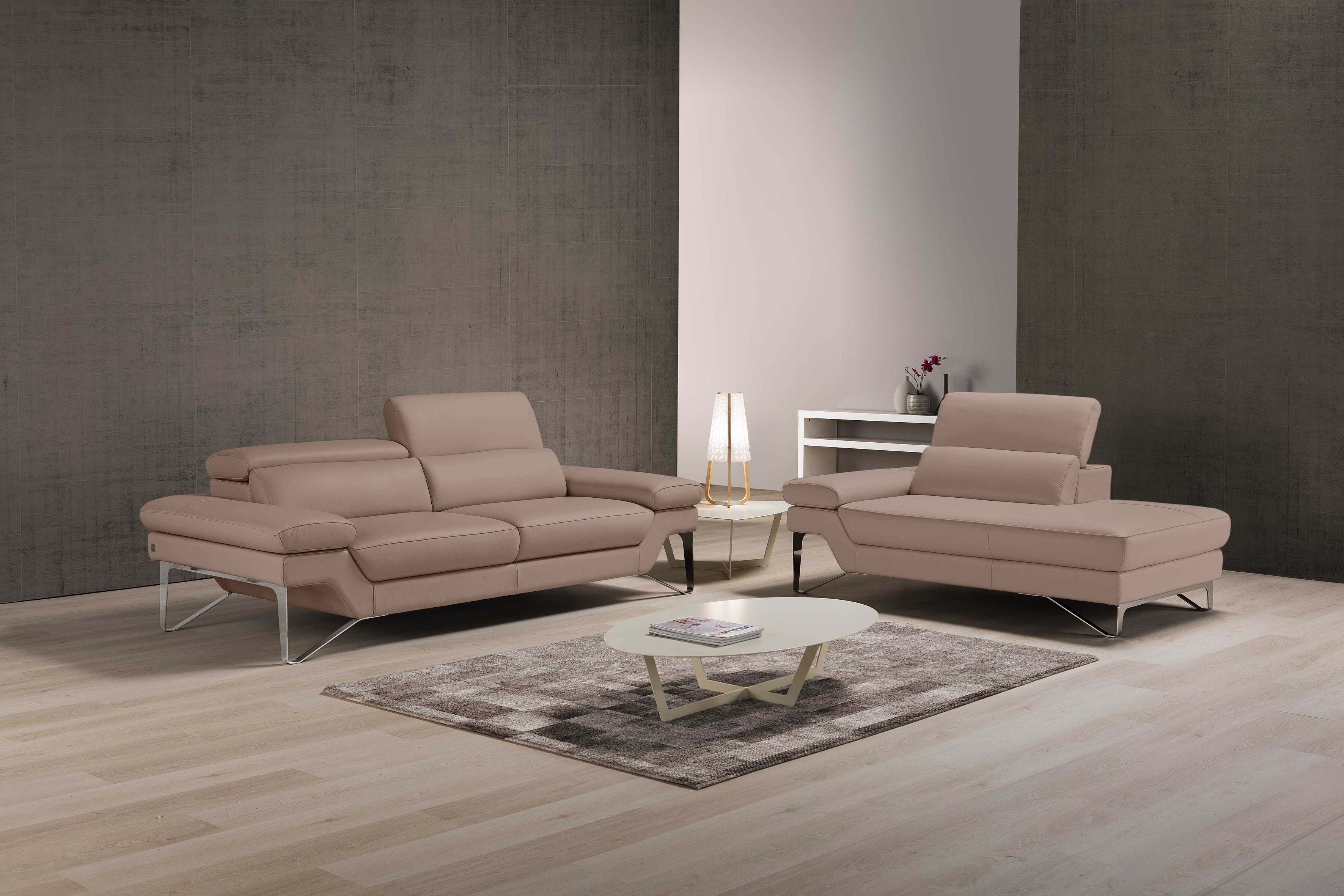 Egoitaliano Polstergarnitur "Princess Design und Sitzkomfort im Einklang, bequem und hochwertig" Set aus 2,5 Sitzer und freitehende Ottomane, Kopfstützen verstellbar