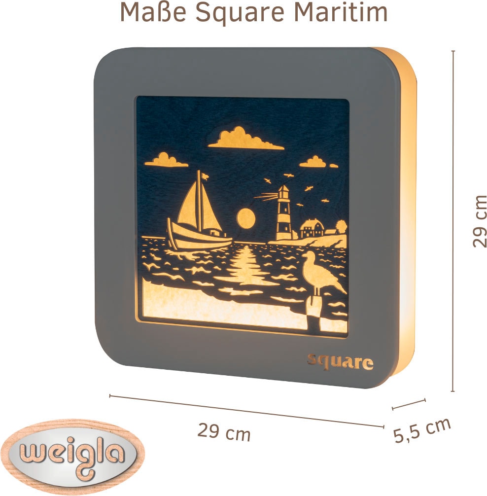 Weigla LED Dekolicht »Square Wandbild Maritim, Batterie & Timer, WEIẞ-BLAU«, 13 flammig, Leuchtmittel LED-Modul | LED fest integriert, Erzgebirge garantiert, maritime Deko Innen, Dekolampe