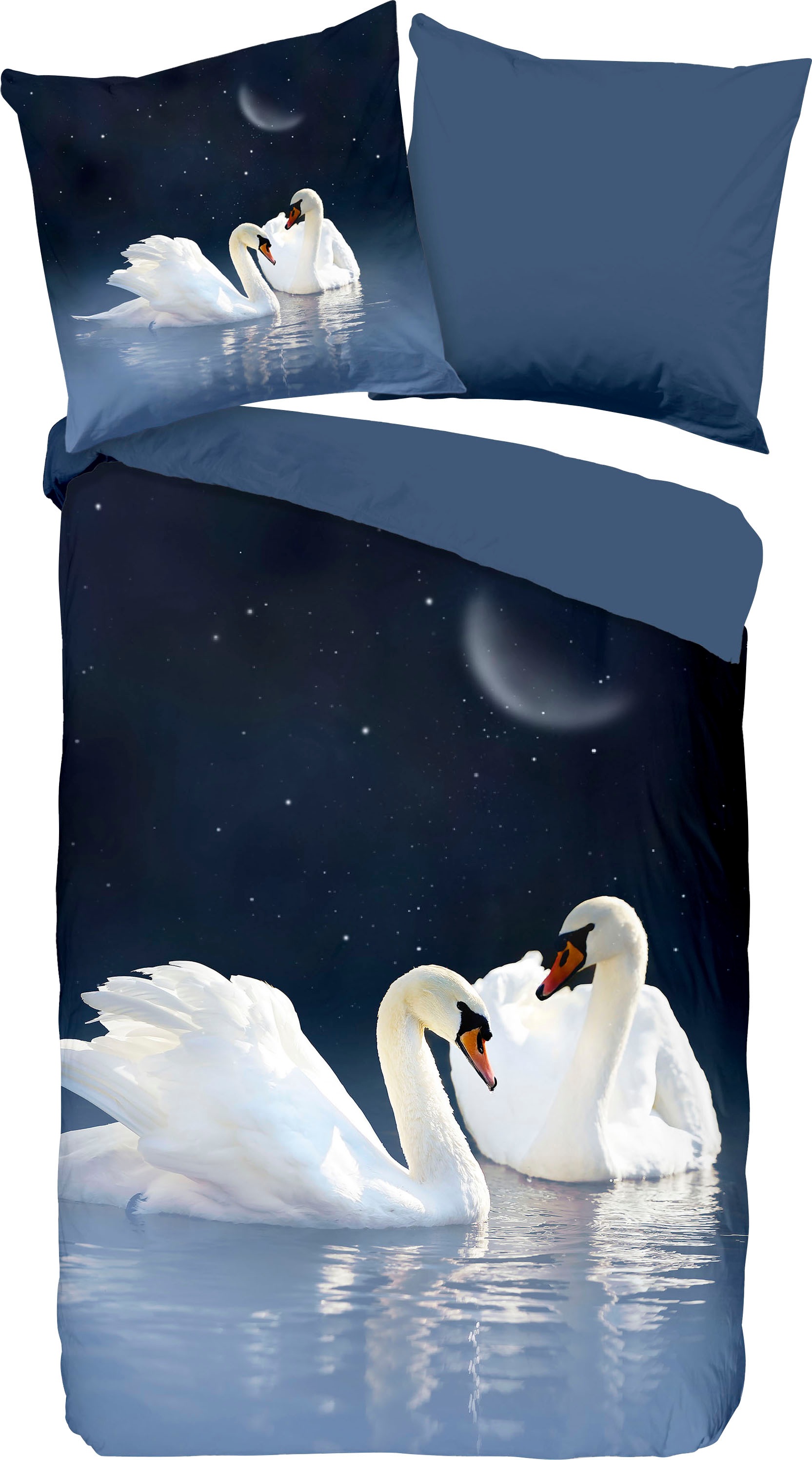 PURE luxury collection Wendebettwäsche "Share" 2 Stk. Mikrofaser, 135x200, Pflegeleicht, Reißverschluss, Wendeoptik, Schwäne