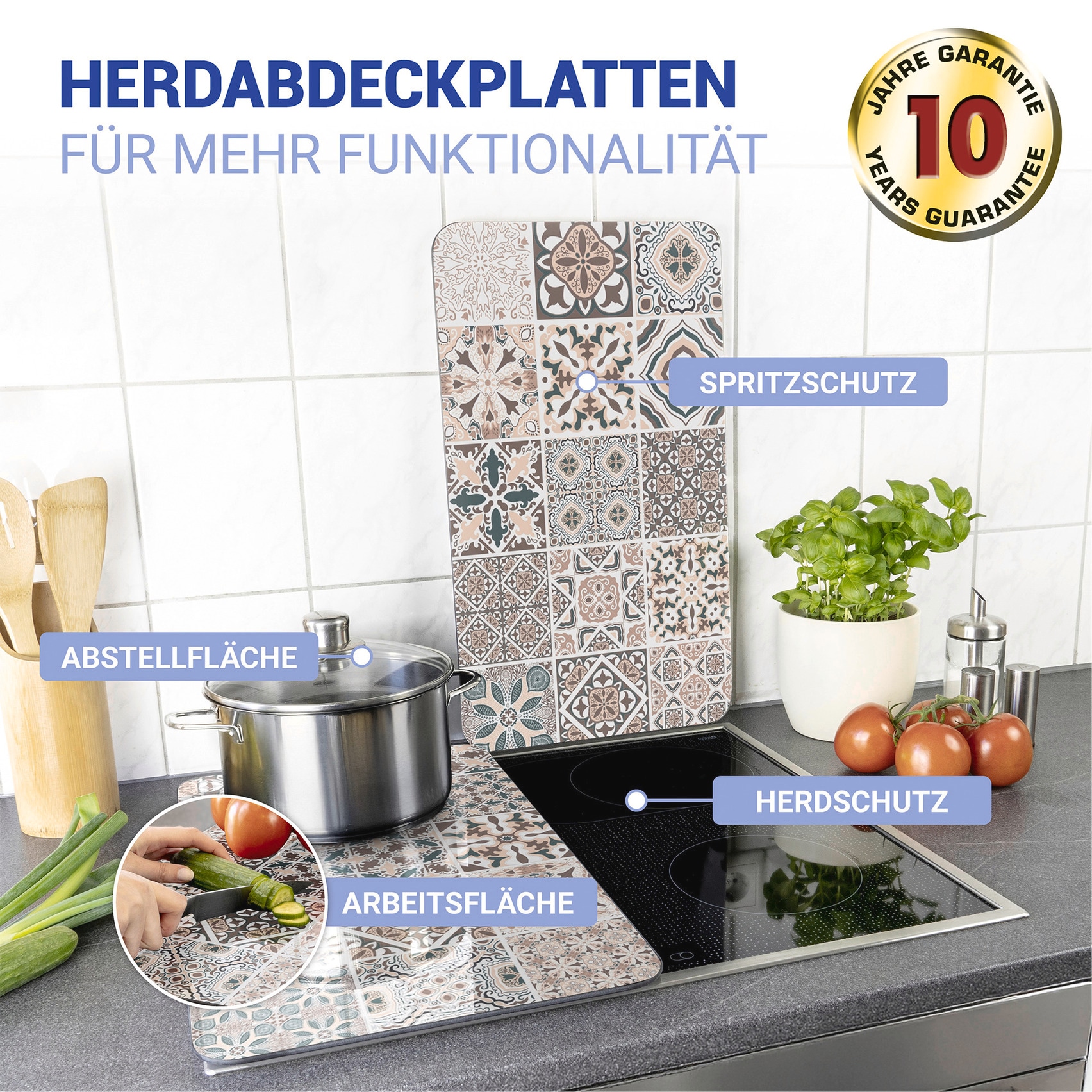 WENKO Herd-Abdeckplatte »Universal Modell Kachel«, (2 tlg.), Herdabdeckung für alle Herdarten, kratzfest, mit rutschfesten Füßen