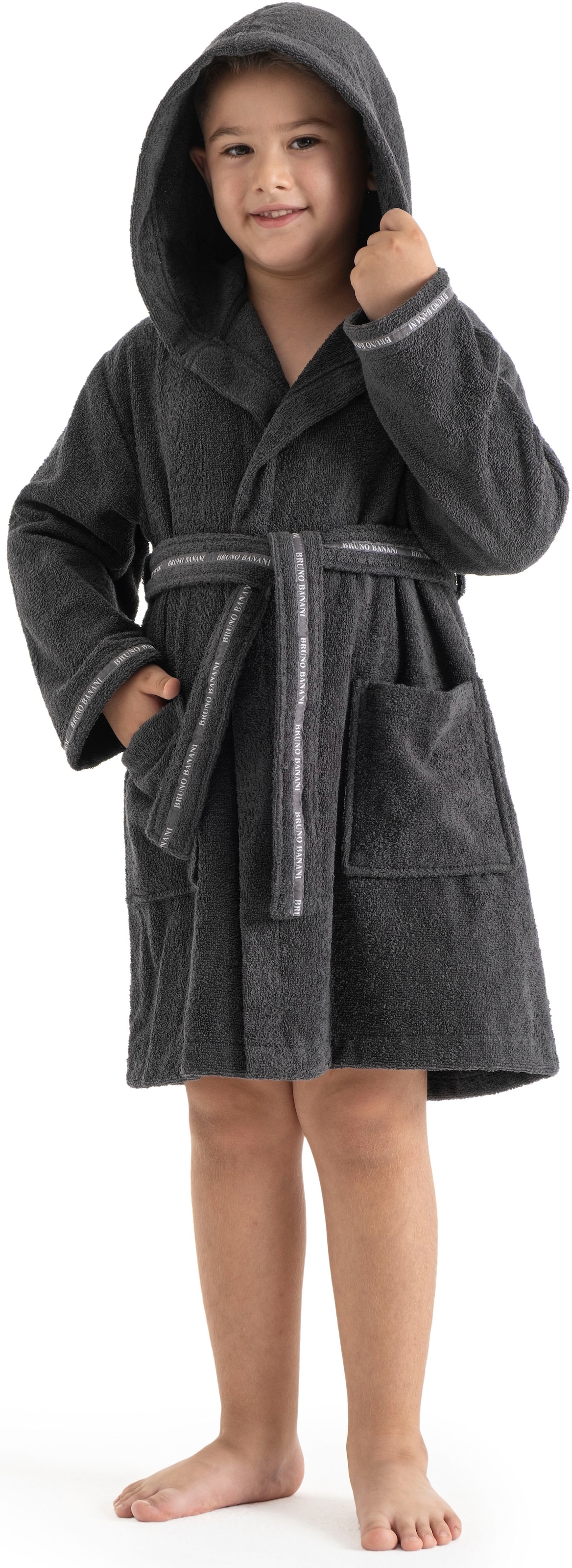 Bruno Banani Kinderbademantel »Danny, Ideal für Zuhause, Schwimmbad oder im Urlaub«, (1 St.), mit Logostreifen, aus 100% Baumwolle