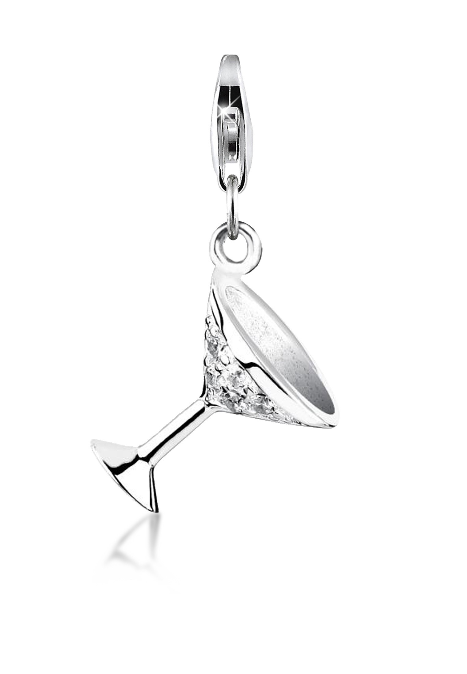 Charm-Einhänger NENALINA "Anhänger Cocktailglas Sektglas Zirkonia 925 Silber", silber, Charms, Damen, mit Steinen, Silber 925 (Sterlingsilber)