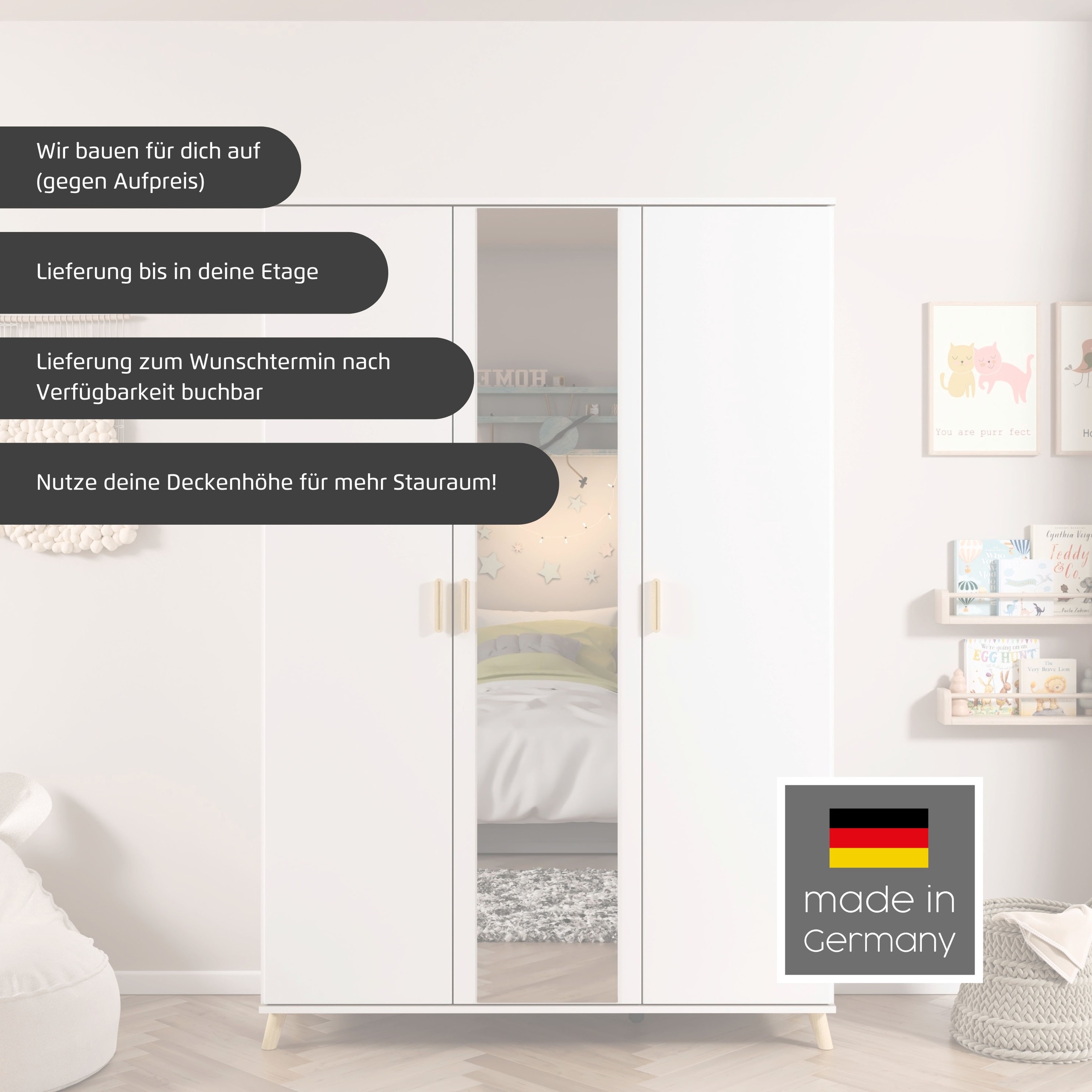 rauch Kleiderschrank »Ottos Choice Skandi Kinderzimmer Bestseller Schlafzimmerschrank FALUN« Breite 92/137/182, Höhe 203 cm,  im modernen Skandi-Look, Füße/Griffe Eiche massiv MADE IN GERMANY