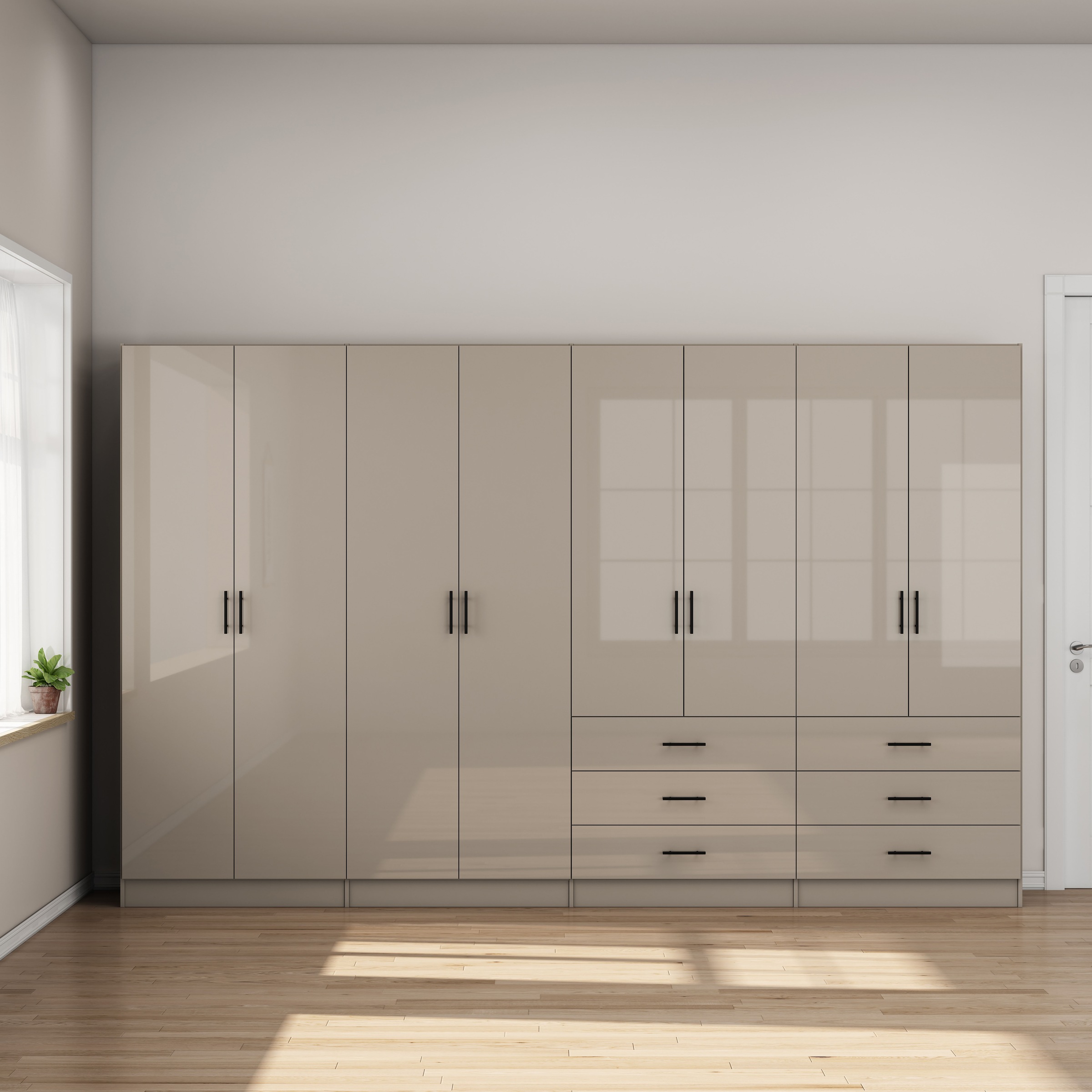 OTTO home Kleiderschrank »Trento Schlafzimmerschrank Garderobe hochglanz« Schrank mit 8 Türen und 6 Schubladen, hochglänzende Fronten