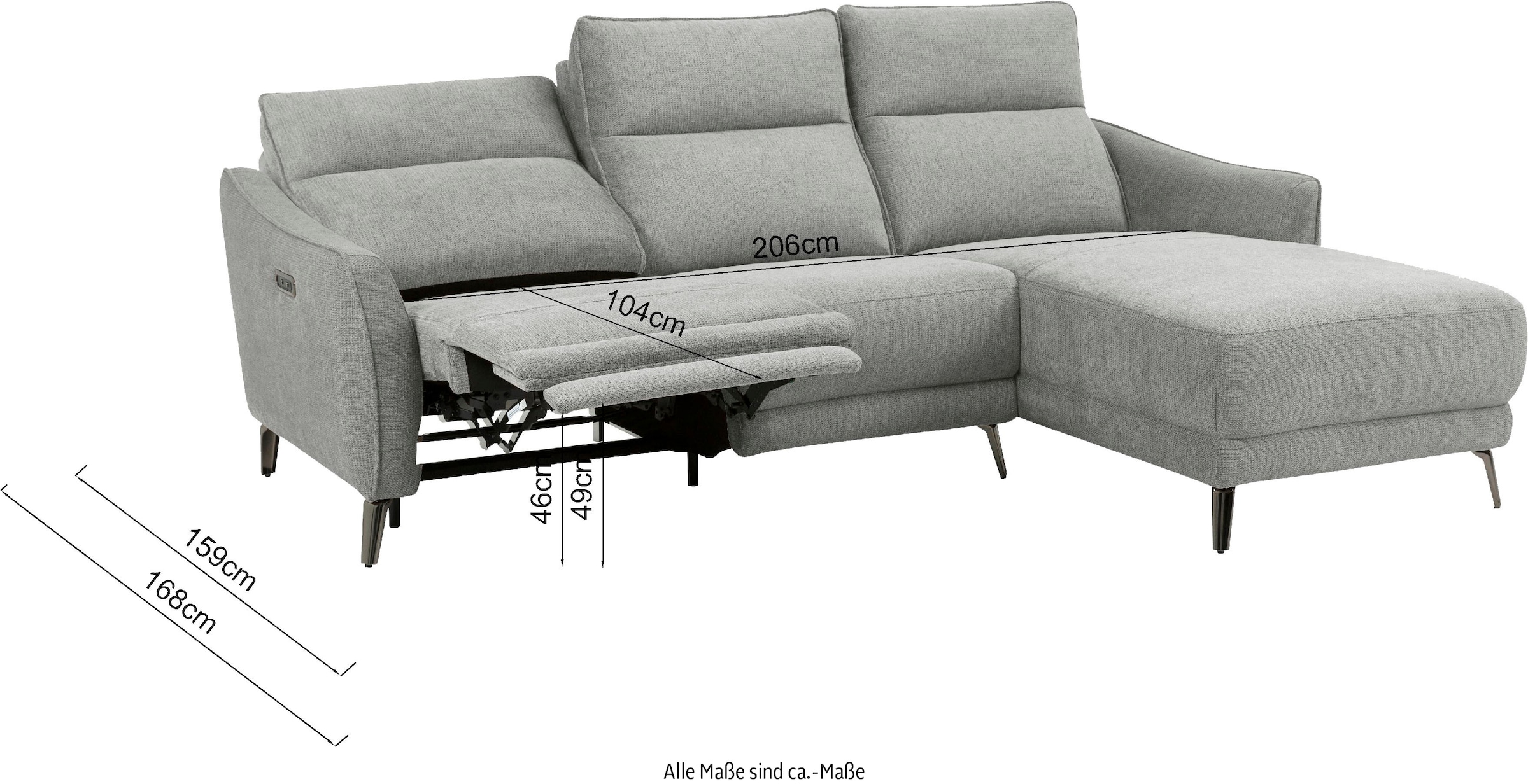 INOSIGN Ecksofa »TAYLER 3-Sitzer, L-Form (Breite 239cm), elektr. Relaxfunktion, USB A/C«, und Recamiere, Liegefunktion durch Recliner, Federkernpolsterung
