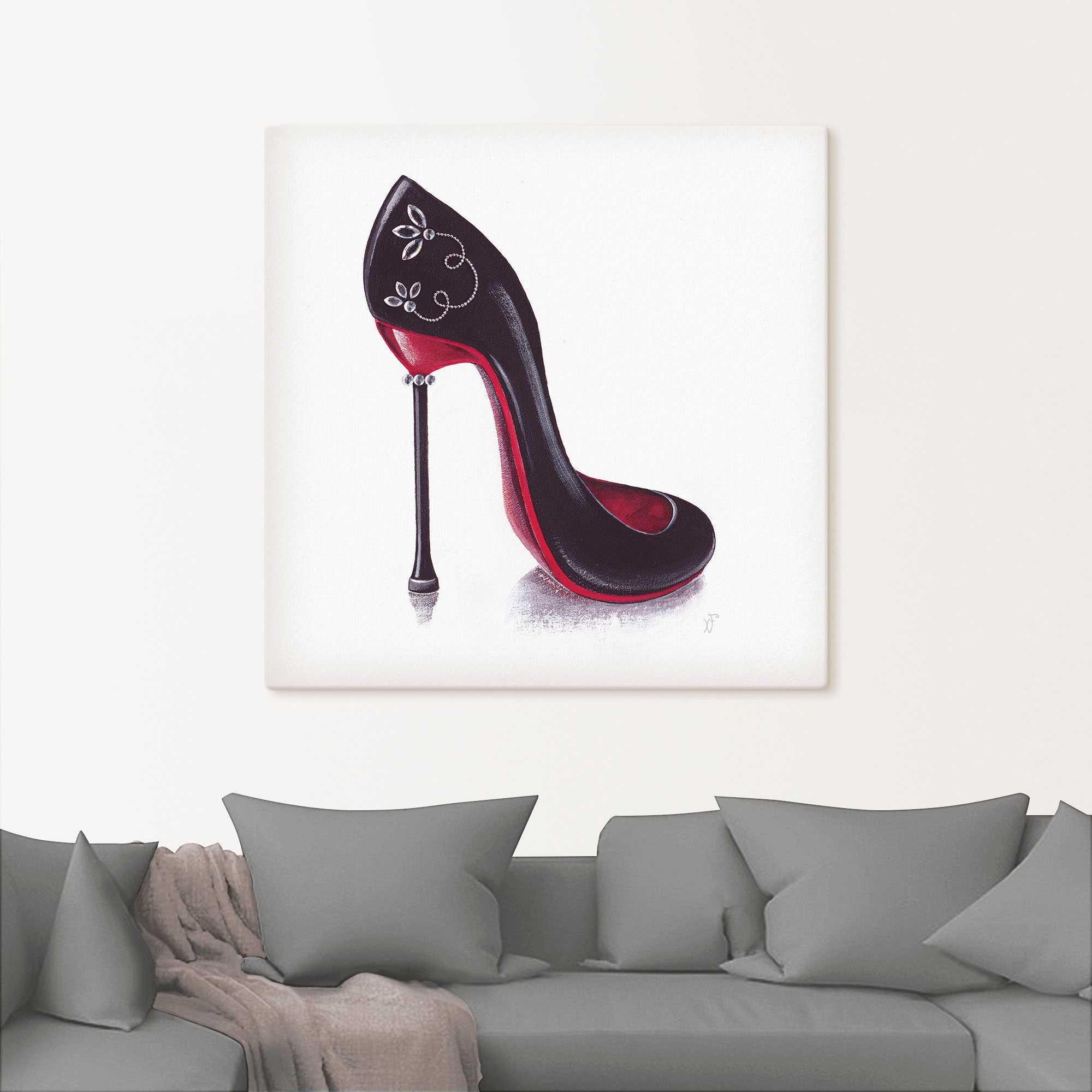 Artland Wandbild »Damenschuh Schwarzes Modell Diamanten«, Modebilder, (1 St.), als Alubild, Leinwandbild, Wandaufkleber oder Poster in versch. Größen