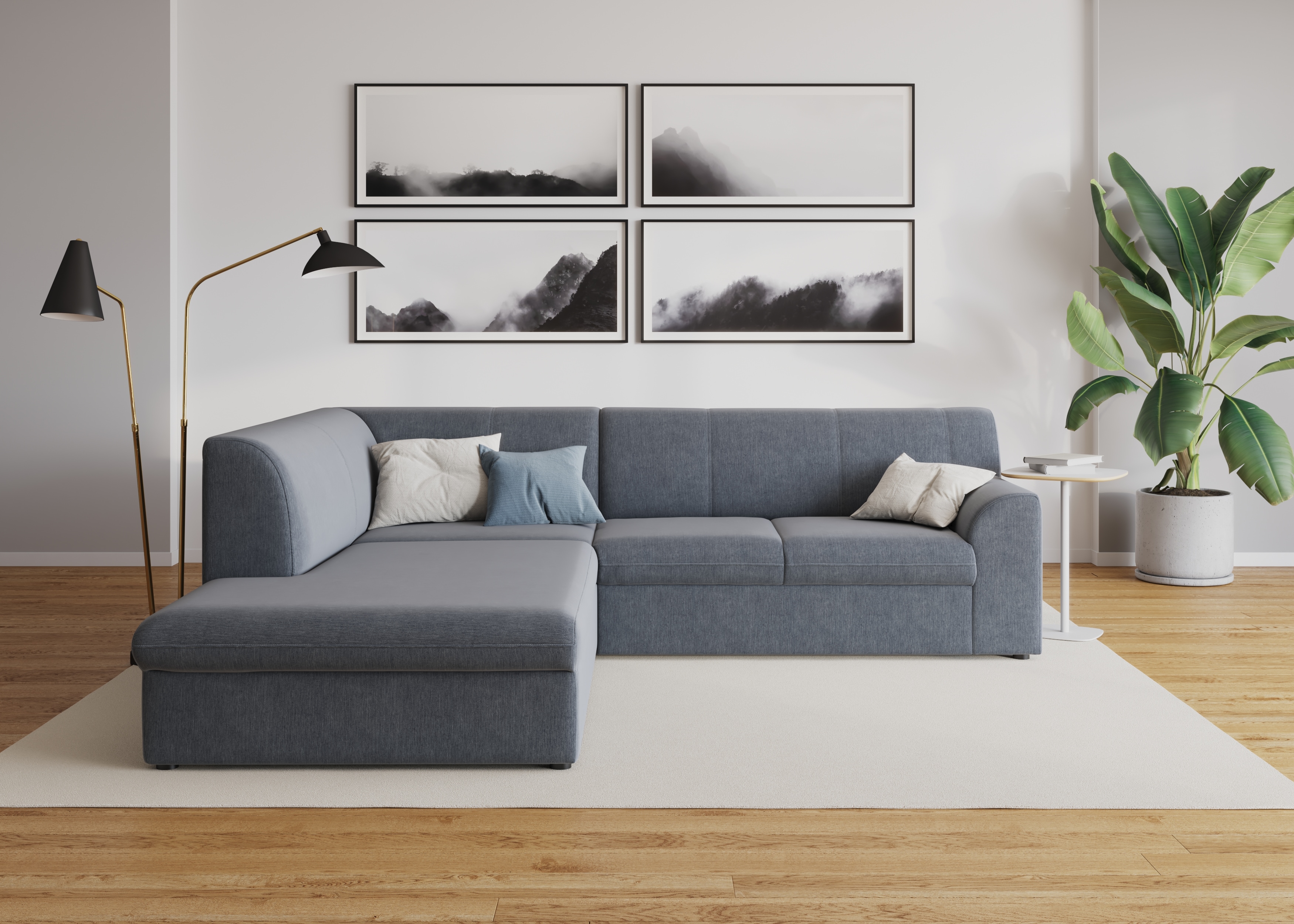 DOMO collection "Topper zeitlos elegant, kompakte StellmaßeL-Form" mit Ottomane, wahlweise mit Schlaffunktion
