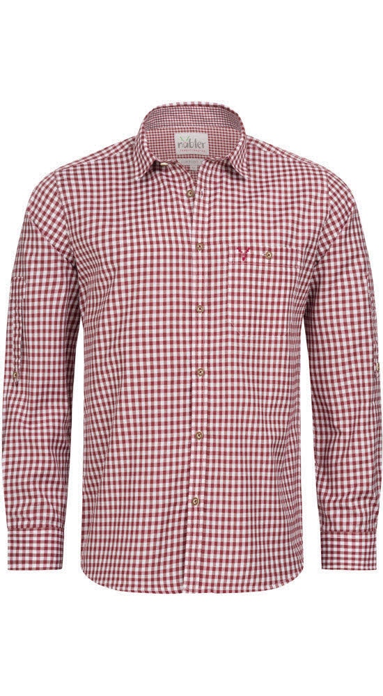 Trachtenhemd NÜBLER "Trachtenhemd Langarm Sepp", Jungen, Gr. S, EURO, rot (weinrot), Obermaterial: 55% Baumwolle CO. 45% Polyester PES., Hemden Trachtenhemd