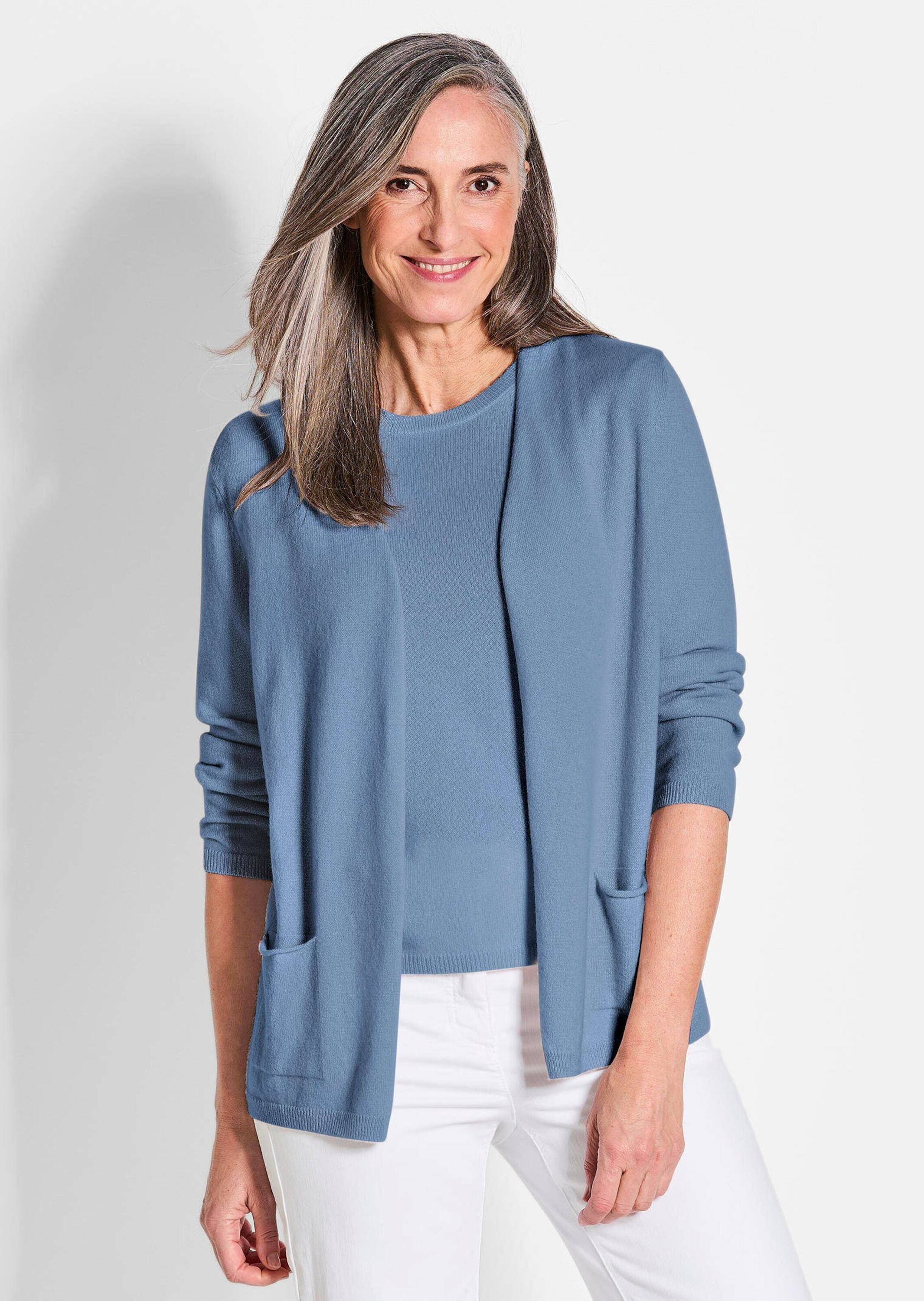 Goldner Long Strickjacke Offen Blau 40 2