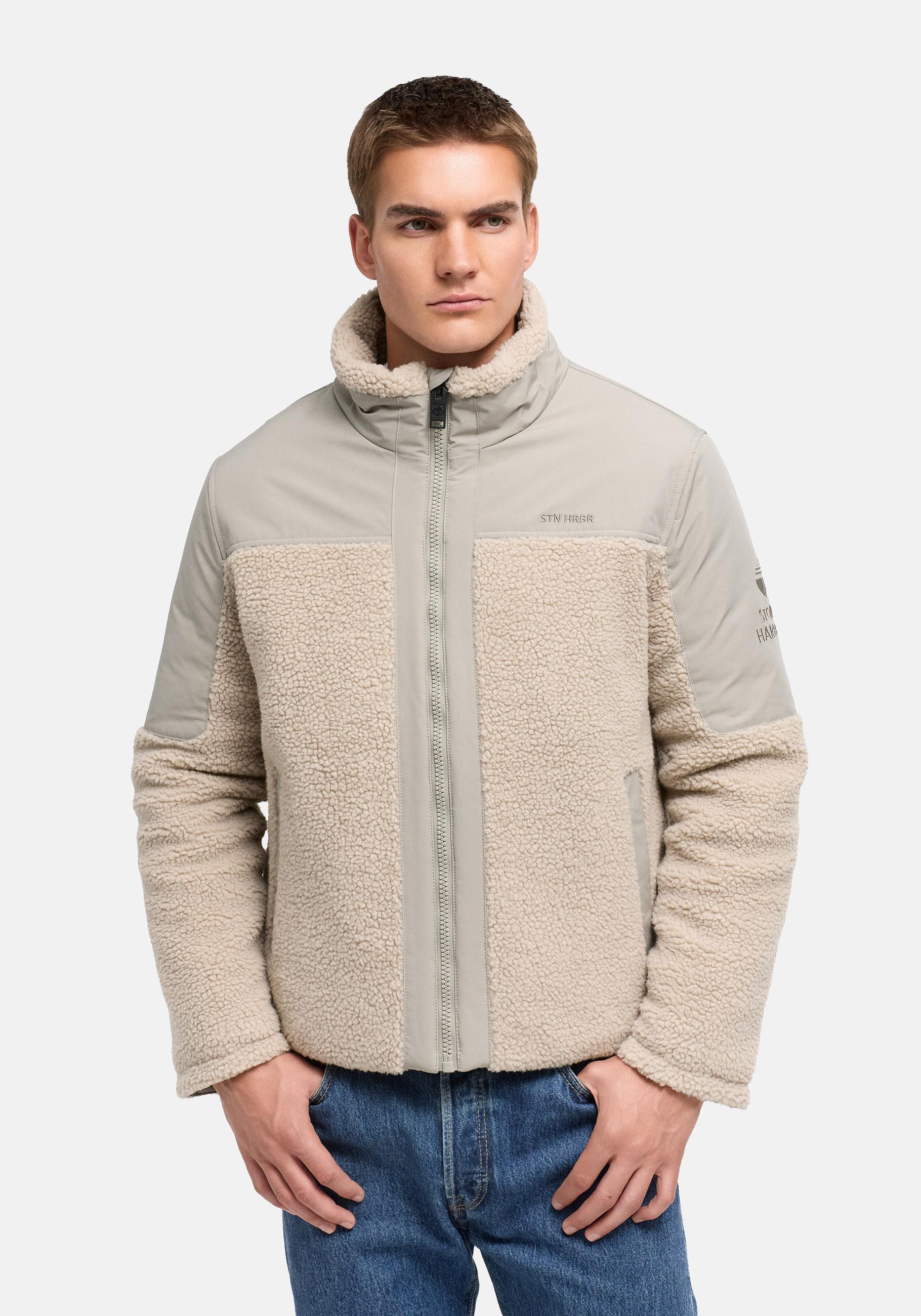 Stone Harbour Plüschjacke "Riveen XX" ohne Kapuze Warme Winterjacke mit Teddyfleece Materialmix