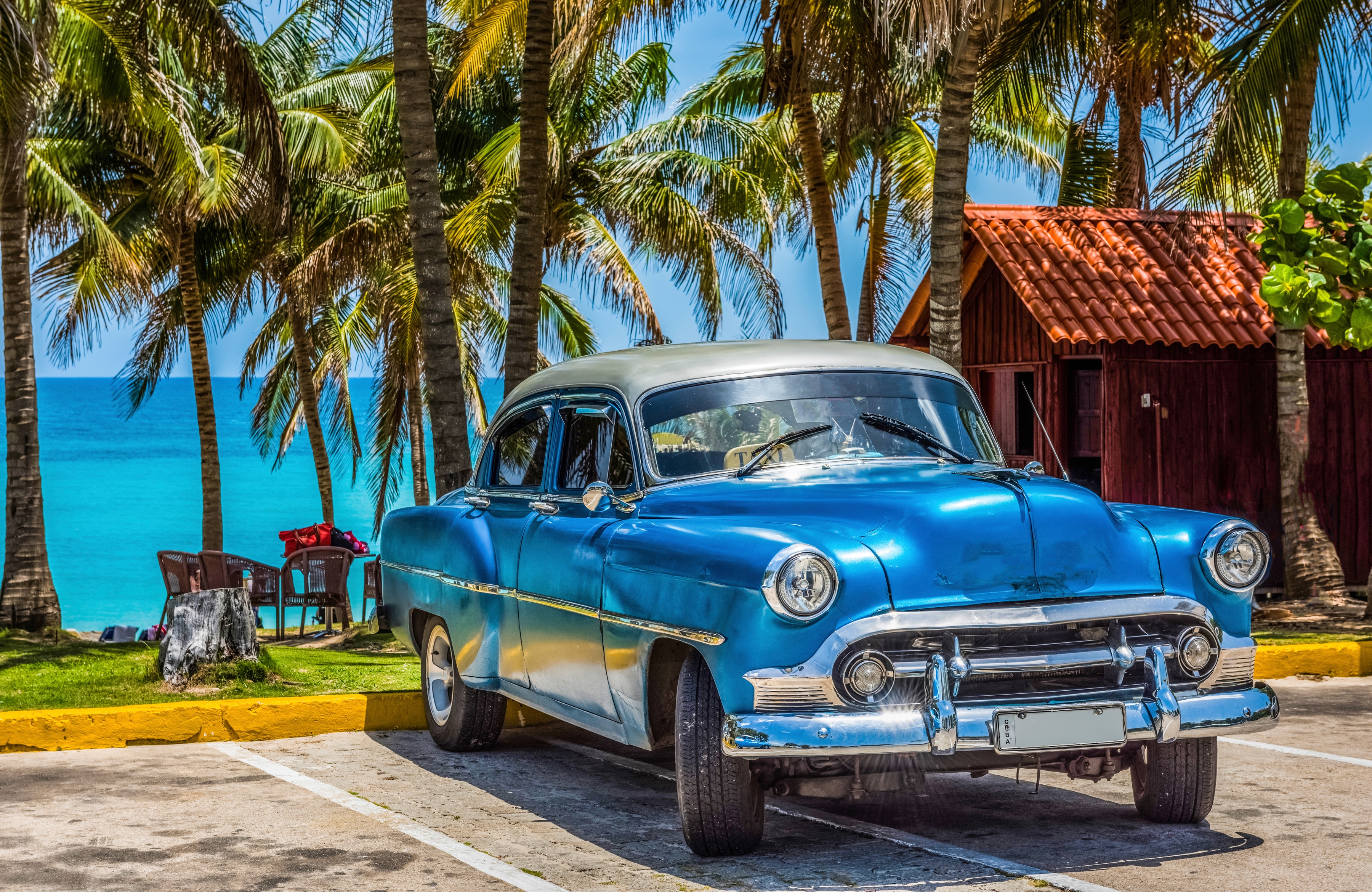 Papermoon Fototapete "OLDTIMER-HAVANNA KUBA VINTAGE AUTO PALMEN STRAND MEER"