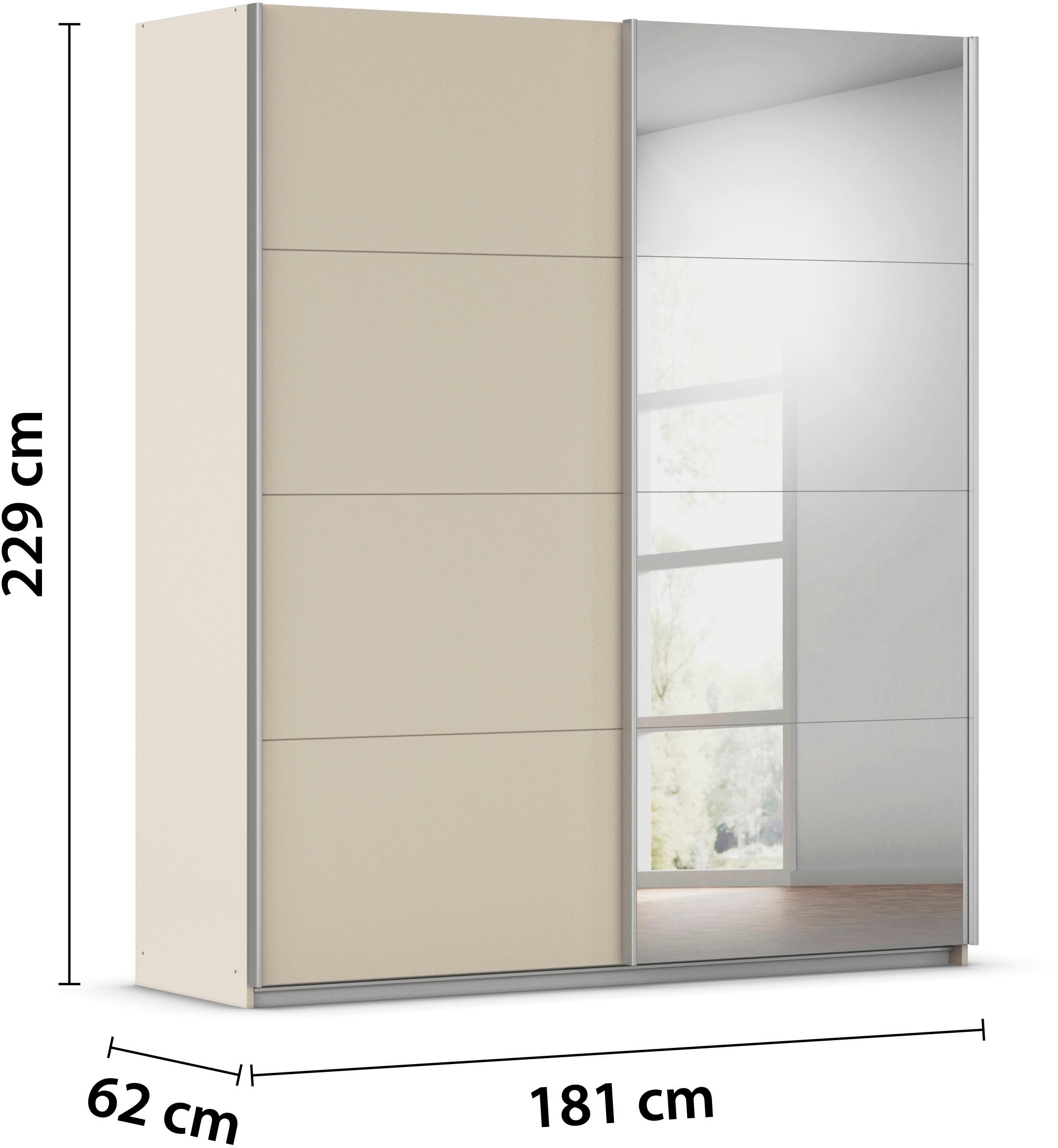 INOSIGN BY RAUCH Schwebetürenschrank »Kleiderschrank Schrank Garderobe Schlafzimmerschrank THANOS«, (in 3 verschiedenen Ausstattungen BASIC/CLASSIC/PREMIUM), Optional mit Spiegel, Metall-Griffleisten alufarben MADE IN GERMANY