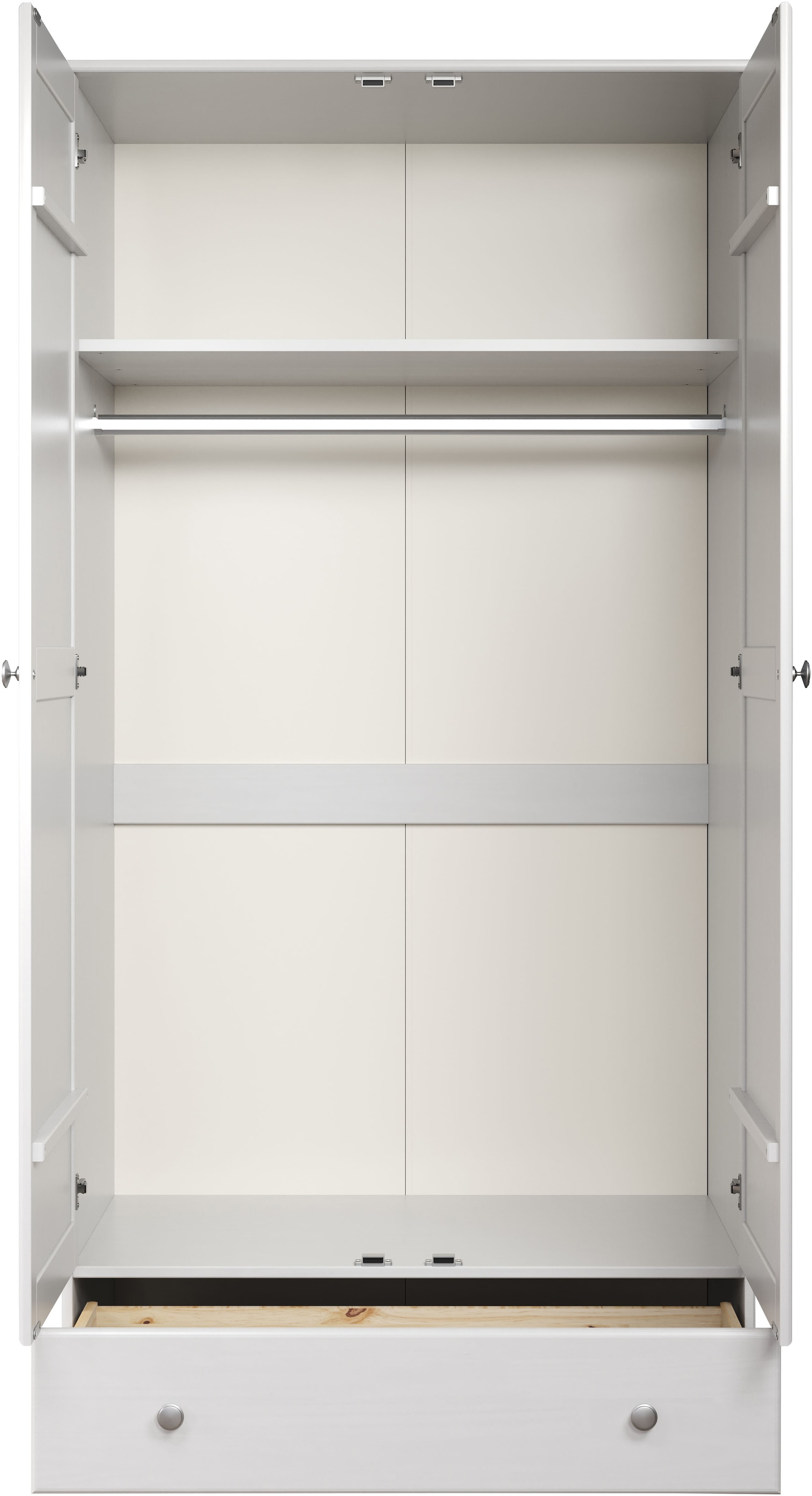 Home affaire Kleiderschrank »Delsbo Garderobenschrank Wäscheschrank Schlafzimmer Massivholz«, (1 St., Bestseller Schrank in Landhaus Design), Drehtürenschrank aus Kiefernholz - mit Schublade und Kleiderstange