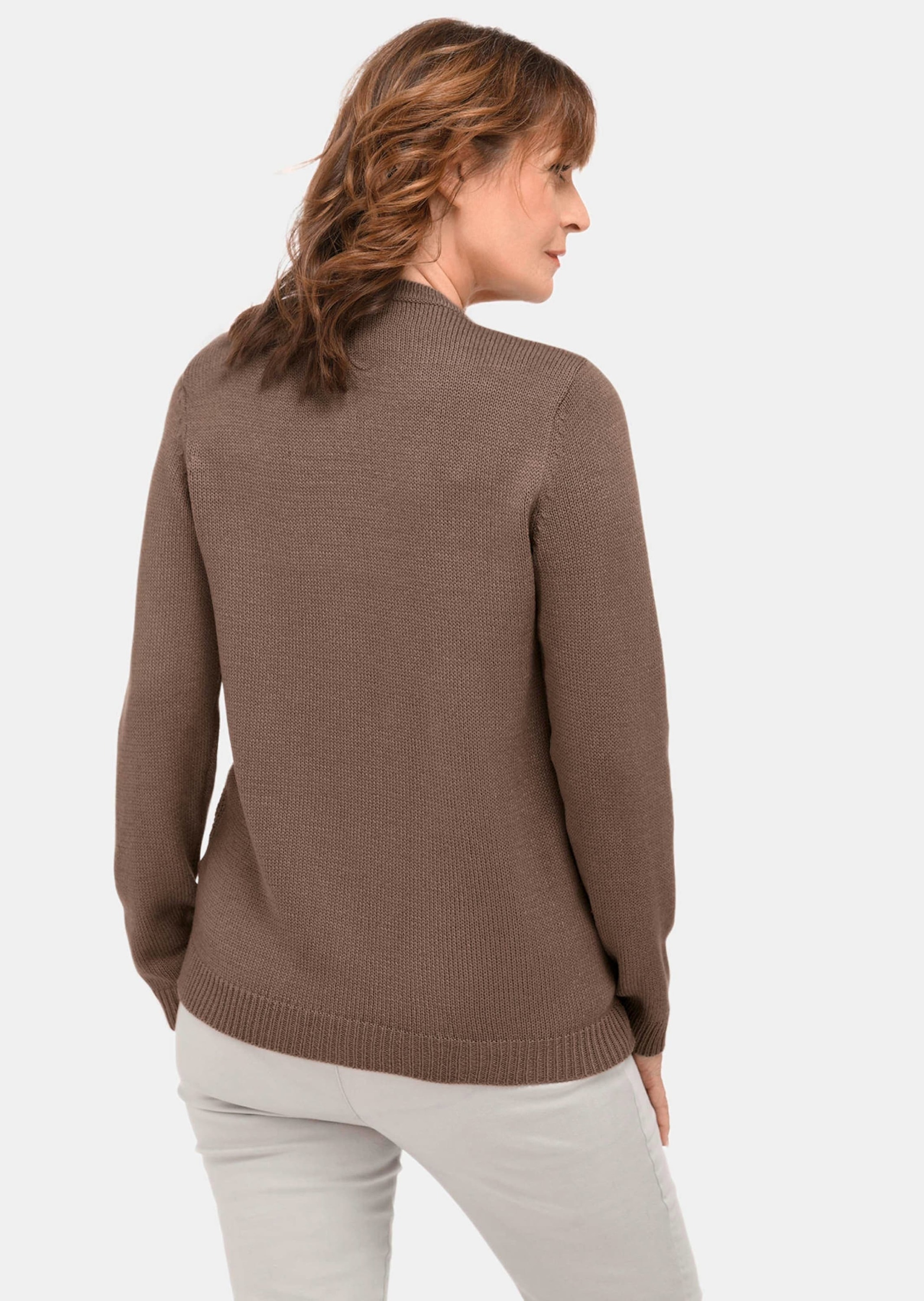 Strickpullover GOLDNER "Kurzgröße Baumwoll-Pullover in Rippenstruktur", Damen, Gr. 25, beige (taupe), Obermaterial: 72% Polyacryl PAN. 27% Baumwolle CO. 1% metallisierte Fasern MTF., Rippe, Pullover Strickpullover, Interessante Strickoptik mit Ajourmuster 3