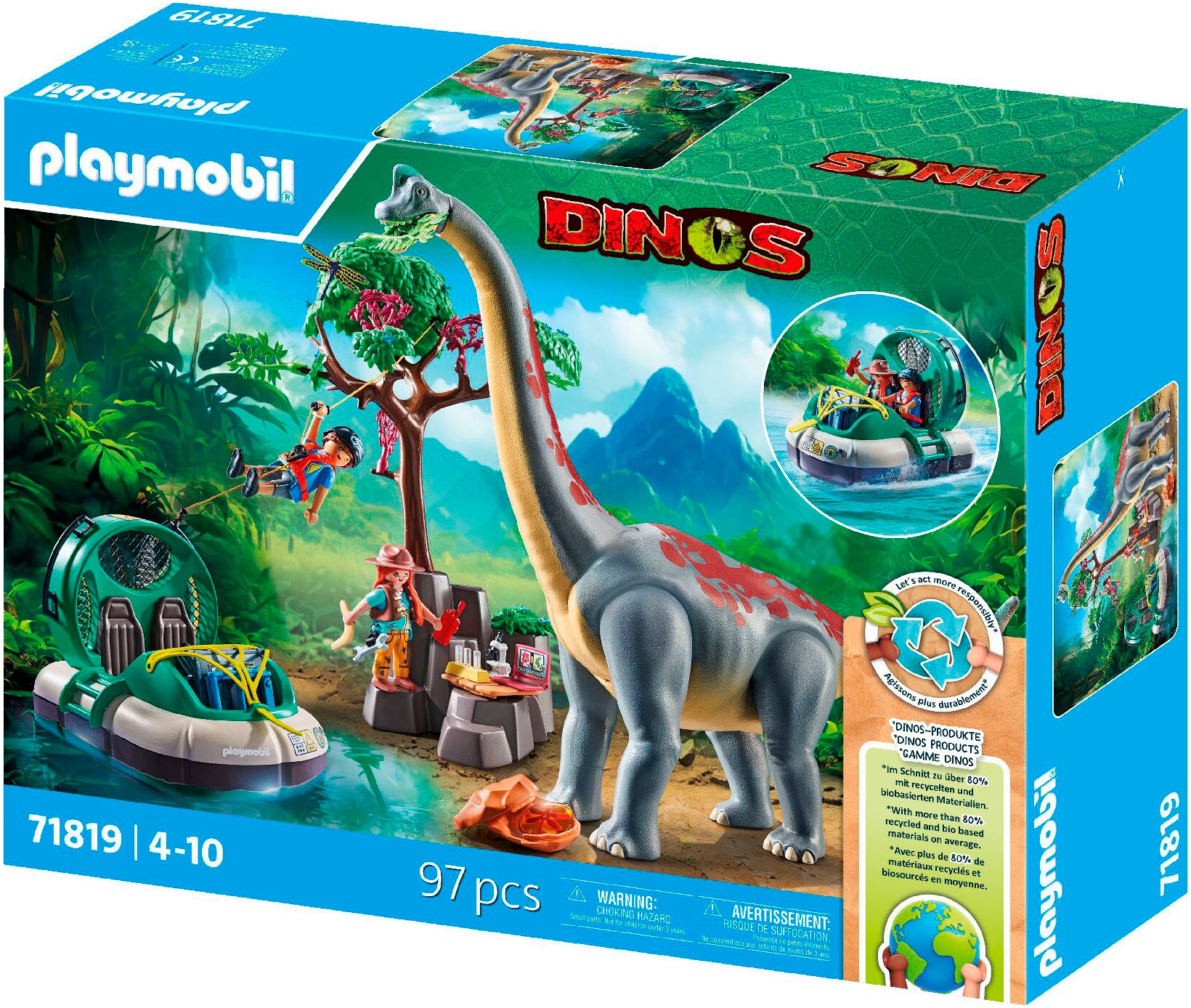 Playmobil® Konstruktions-Spielset »Brachiosaurus-Begegnung mit Luftkissenboot (71819), Playmobil Dinos«, (97 St.)