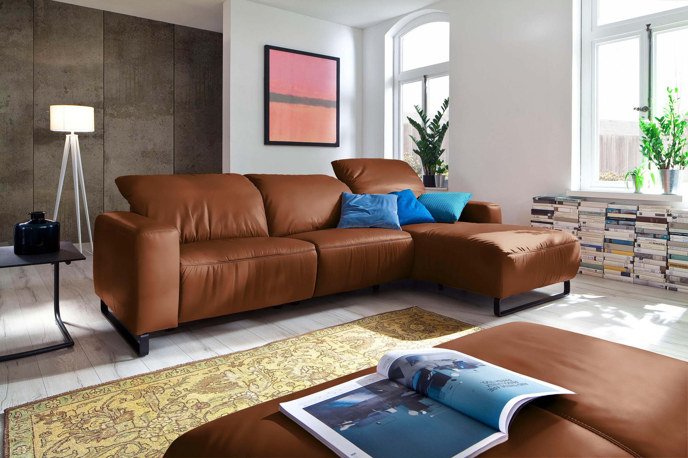 Home affaire Ecksofa »Juist L-Form«, mit Kopfteilverstellung und schwarzen Metallkufen