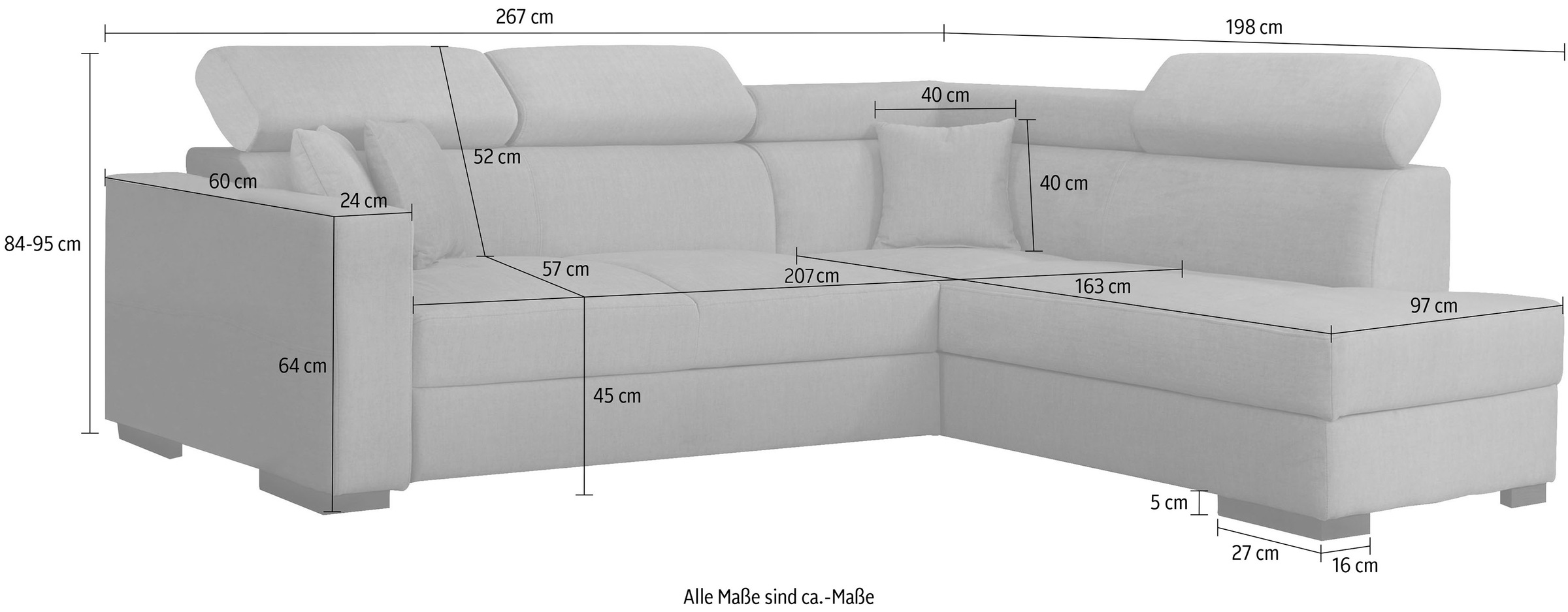 Home affaire Ecksofa »Tulio L-Form«, wahlweise mit Bettfunktion und Bettkasten, incl. 3 Zierkissen