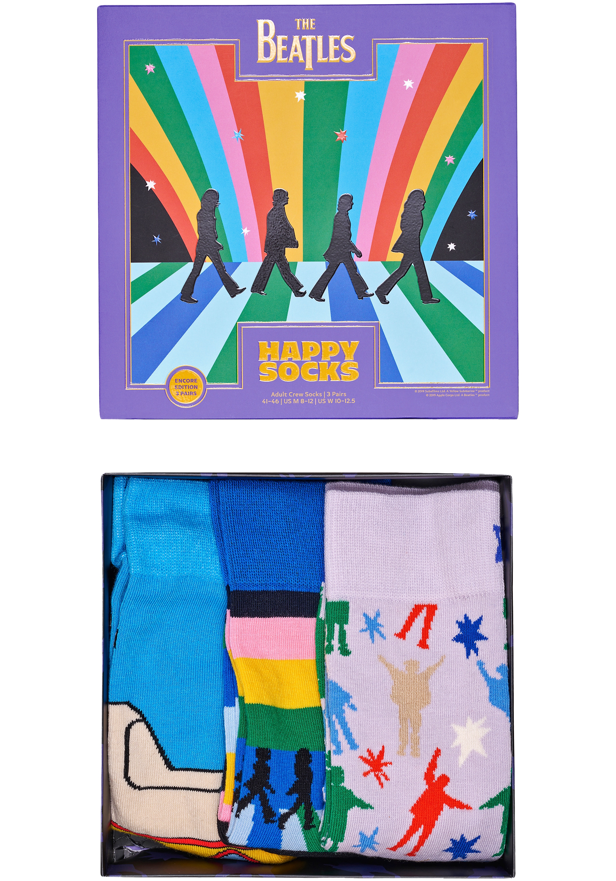 Happy Socks Langsocken, (Box, 3er-Pack), mit bunten Beatles-Motiven