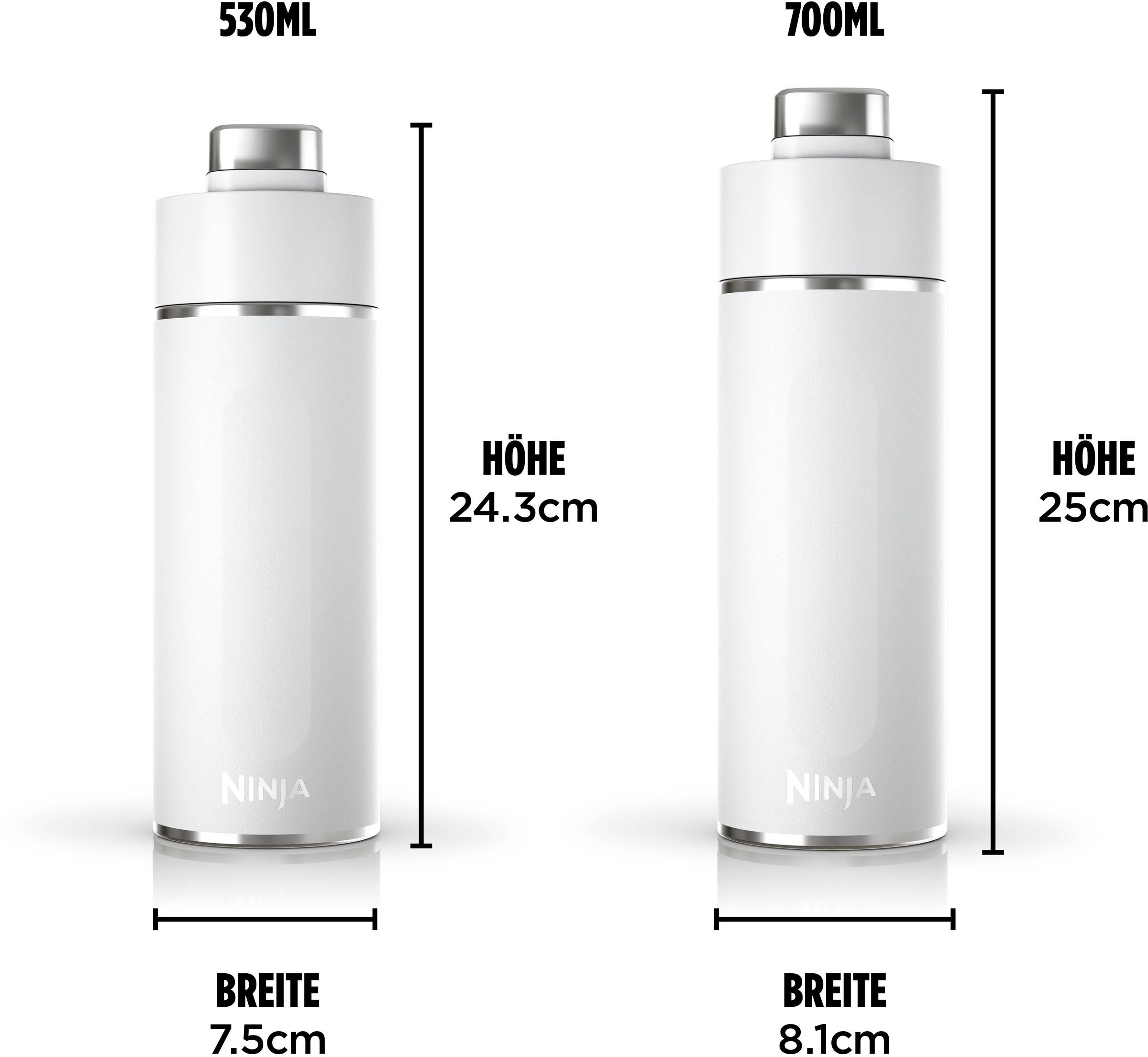 NINJA Isolierflasche »Ninja Thirsti Reiseflasche – 530 ml DW1801EUU / 700 ml DW2401EUU«, Getränke bleiben 24 Stunden kalt, 12 Stunden heiß, Eis hält 2 Tage