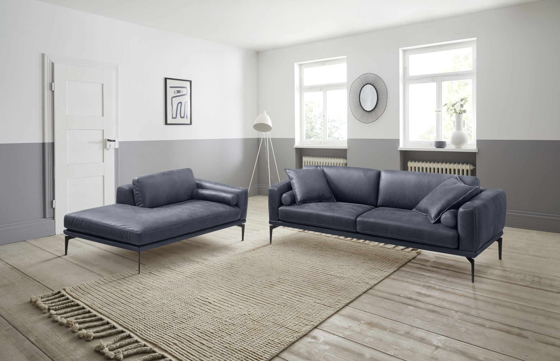 Egoitaliano Polstergarnitur "Masu, Design trifft sensationellen Sitzkomfort" Set besteht aus 2,5-Sitzer, freistehende Ottomane und 3 Rollkissen