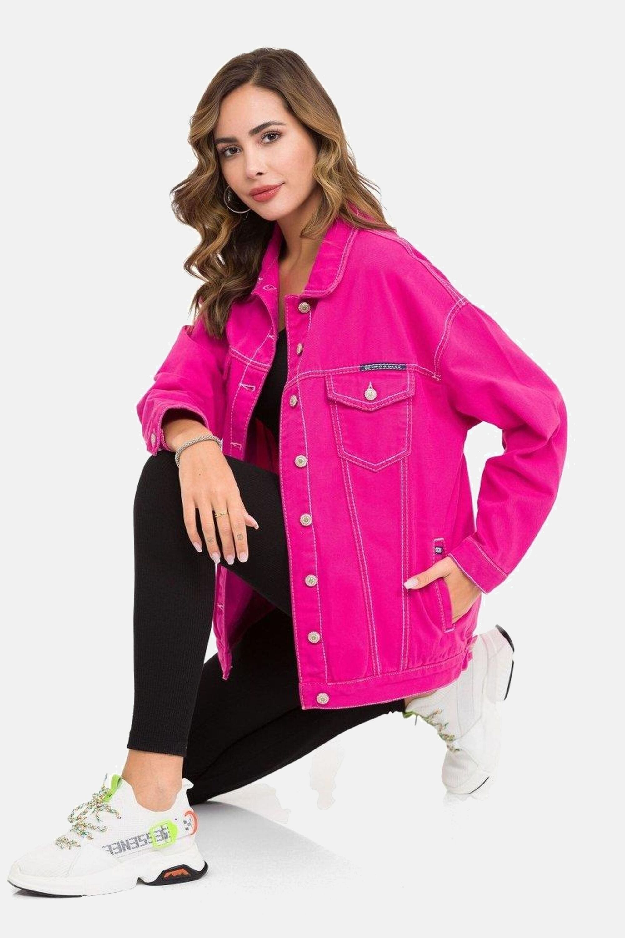 Cipo & Baxx Jeansjacke »Jeansjacke«, ohne Kapuze, mit stylischen auffälligen Elementen, WJ211