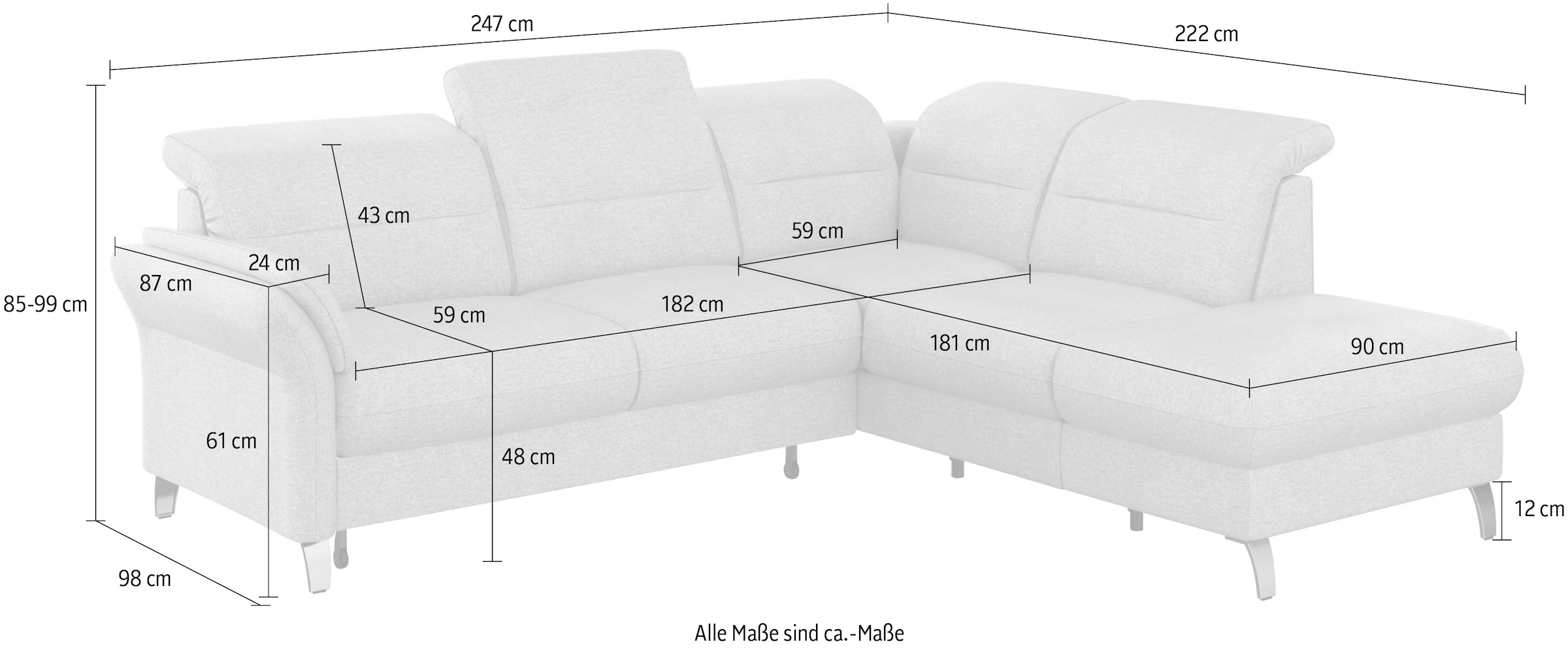 sit&more Ecksofa »Grenoble L-Form mit Federkern«, wahlweise mit Bettfunktion, Bettkasten, Arm- und Kopfteilverstellung