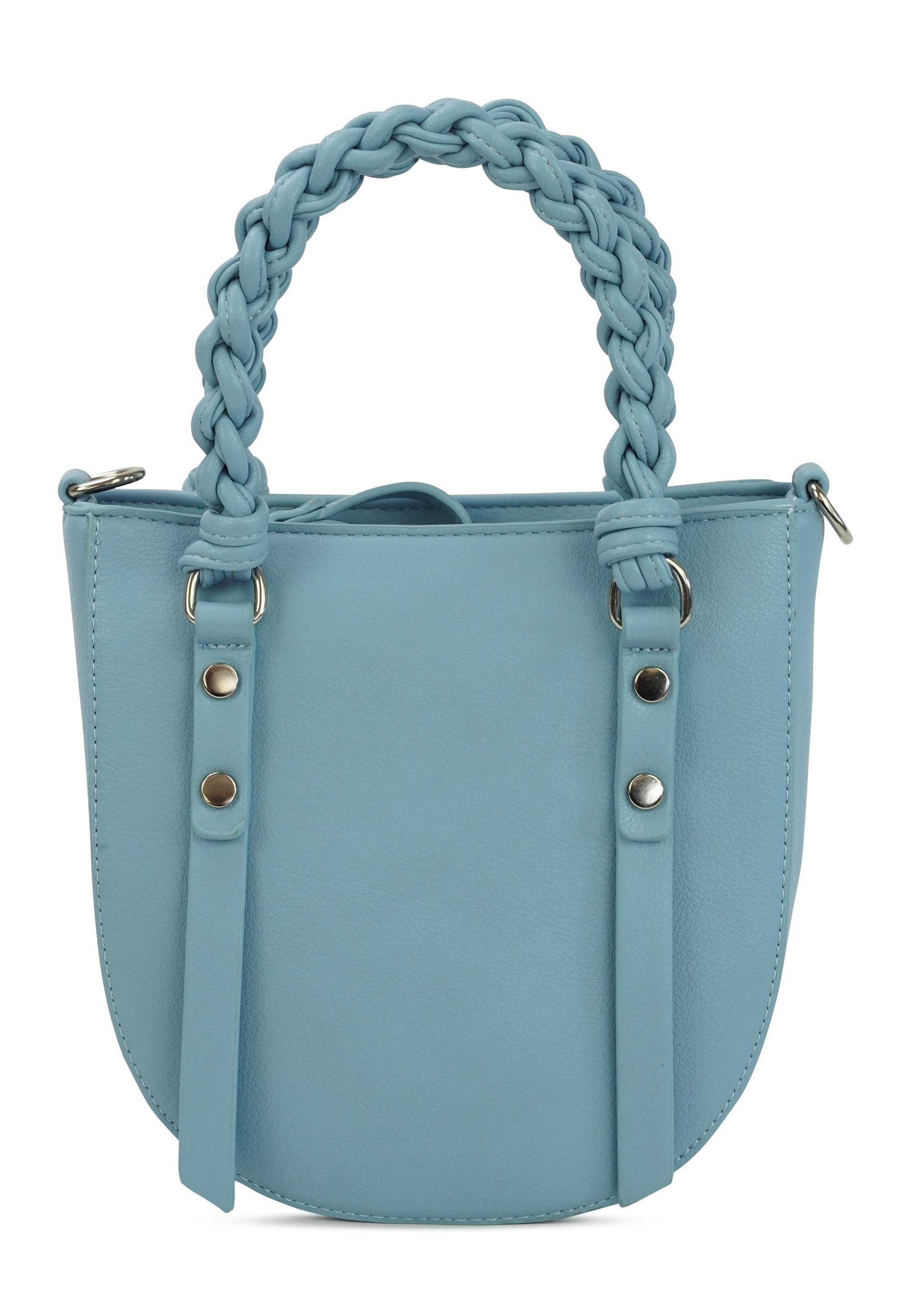 Schultertasche HARPA "HAYA", Damen, Gr. B/H/T: 19cm x 20cm x 19cm, hellblau, Polyurethan (PU), unifarben, Taschen Schultertasche, in abgerundeter Form mit geflochtenem Henkel 3