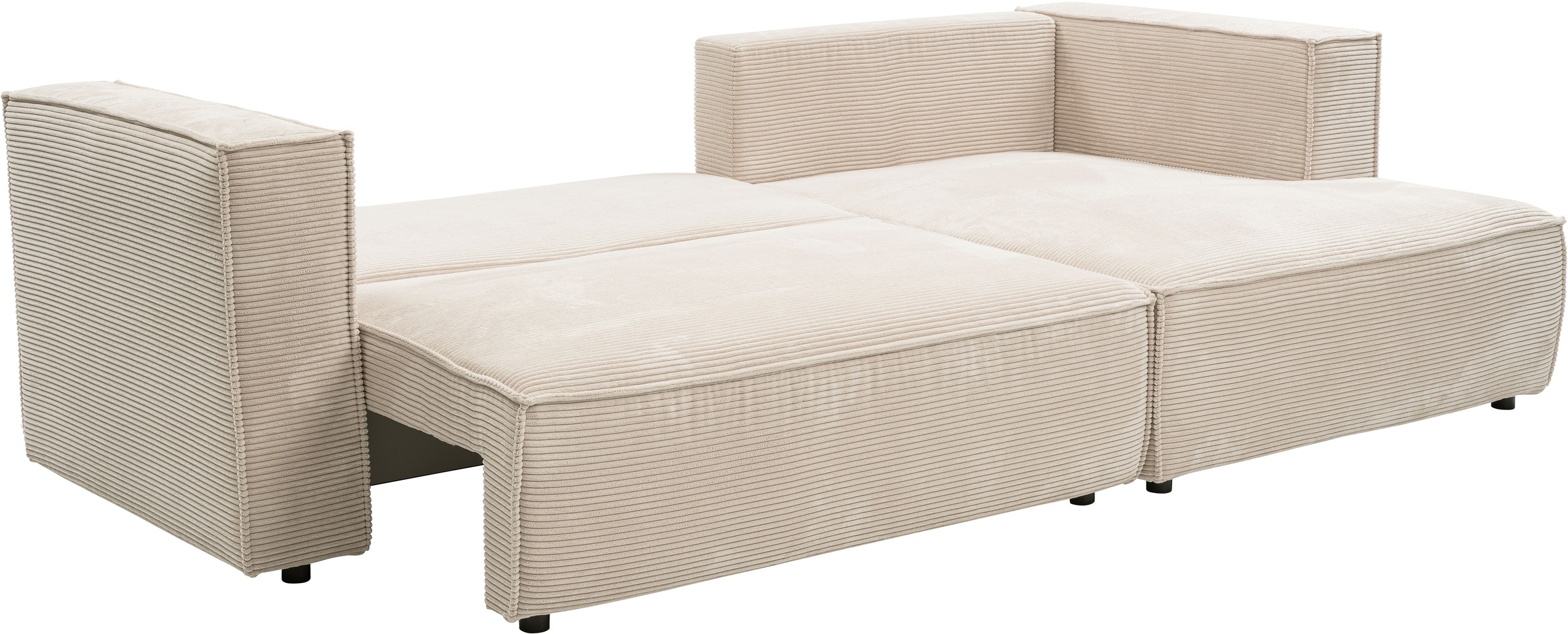 WERK2 Ecksofa »Atlanta, moderne Designsprache, Stellmaße 280x147cm, L-Form, Kedernaht«, hoher Komfort, Schlaffunktion & Bettkasten, Cord, Natur