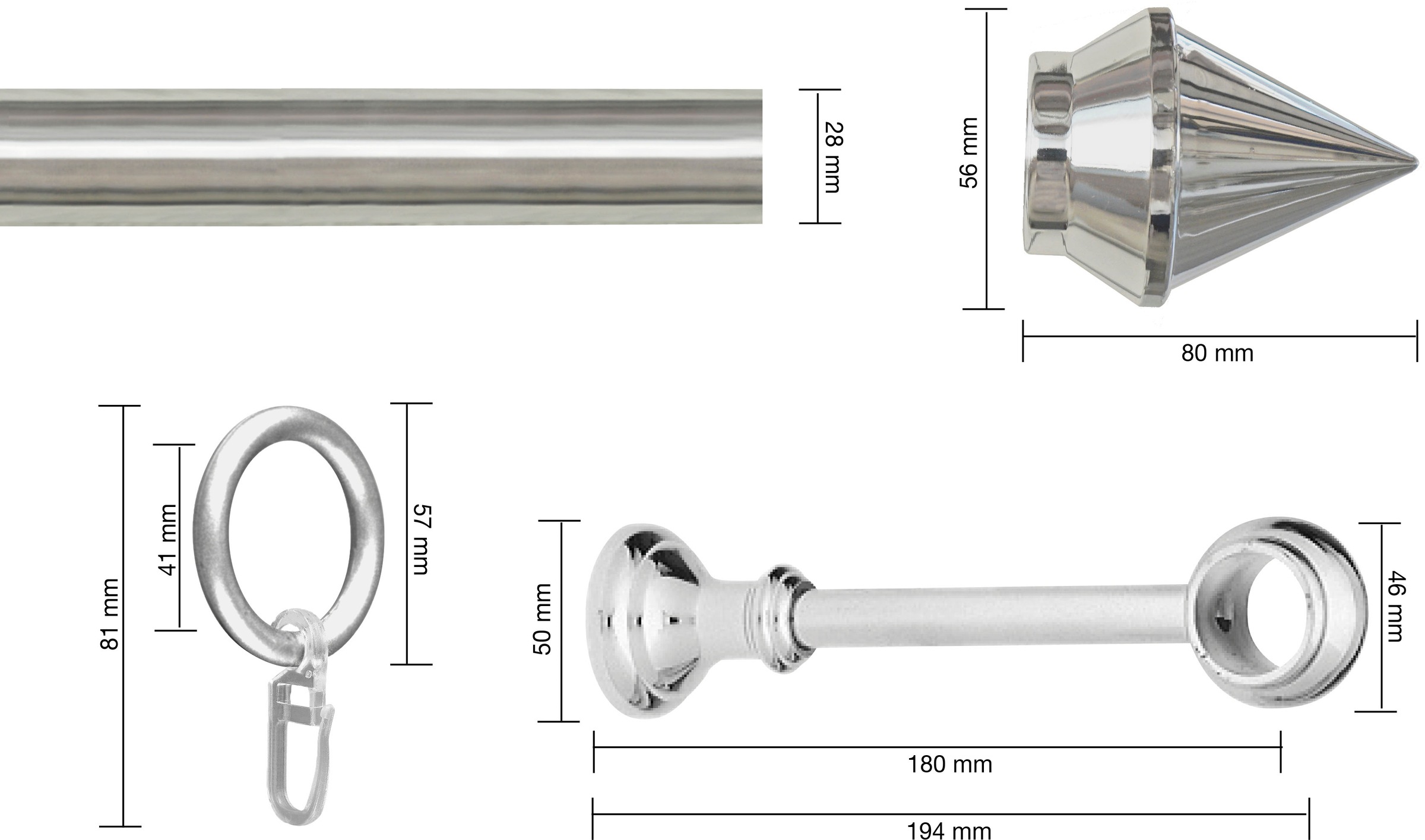 Thumbnail - GARESA Gardinenstange "SEMARA" Ø 28 mm 1 läufig-läufig Wunschmaßlänge Vorhanggarnitur, Kunststoff, verlängerbar, mit Rin...