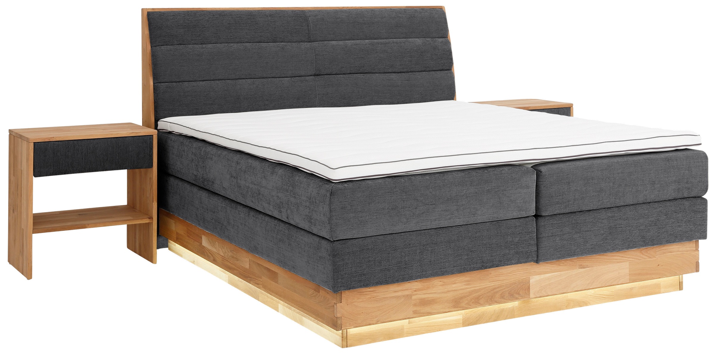 OTTO products Boxspringbett, LED-Beleuchtung, mit zertifizierten, recycelten Bezugsstoffen