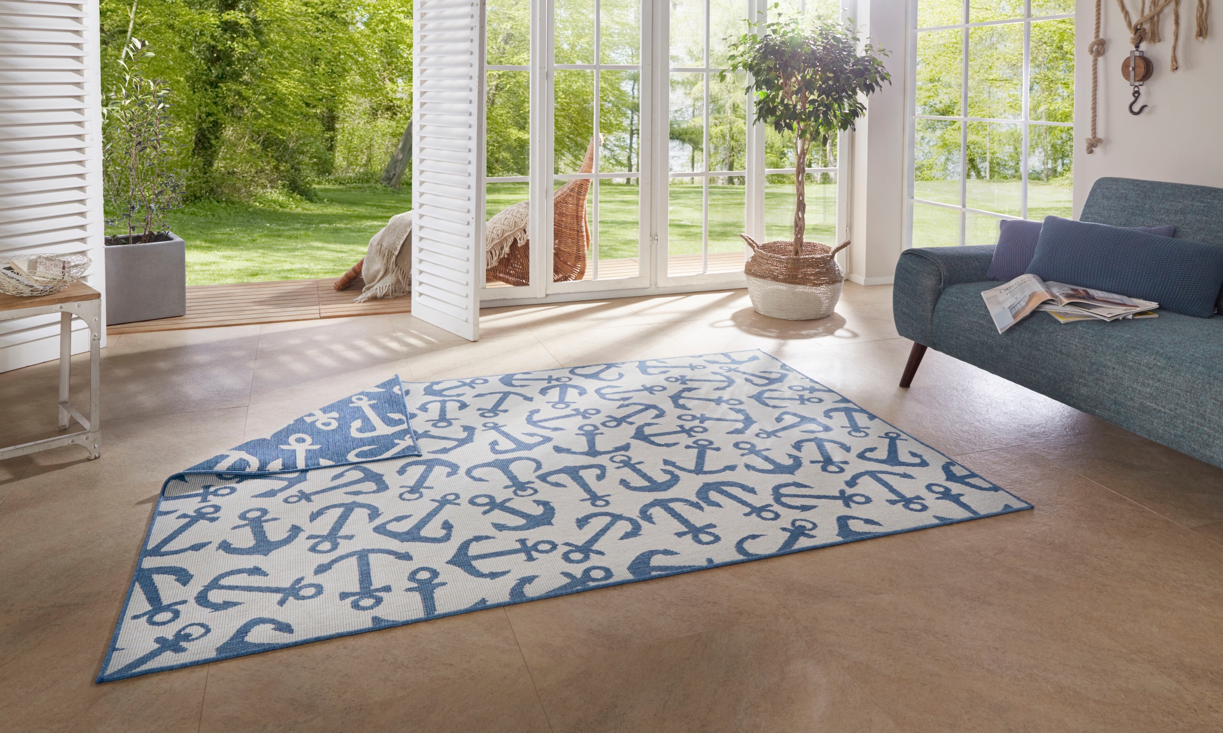 NORTHRUGS Teppich »Badian«, rechteckig, Motiv Anker, maritim, Robust,  Pflegeleicht, Flachgewebe bestellen | BAUR