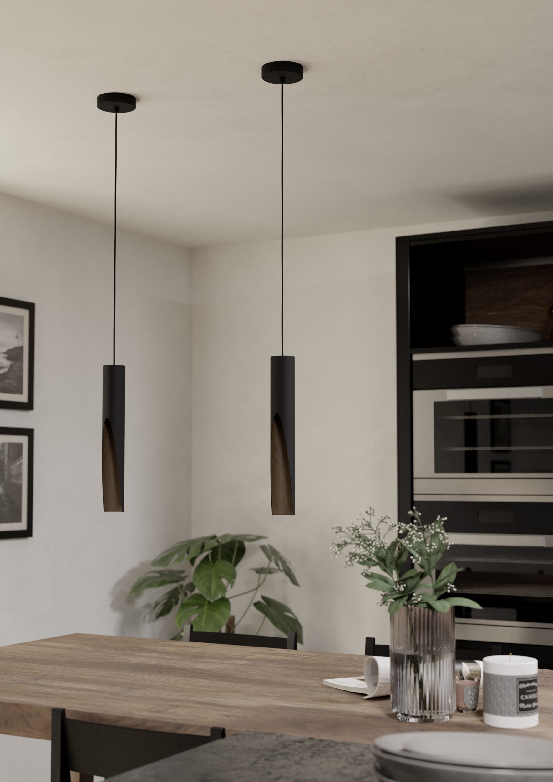 EGLO Hängeleuchte »BARBOTTO Pendellampe - Stahl, Holz - GU10 - 1X4,5W - IP20« GU10 1 Stk. Hängelampe, Deckenlampe, Wohnzimmer, Esszimmer, H110 x Ø6 cm