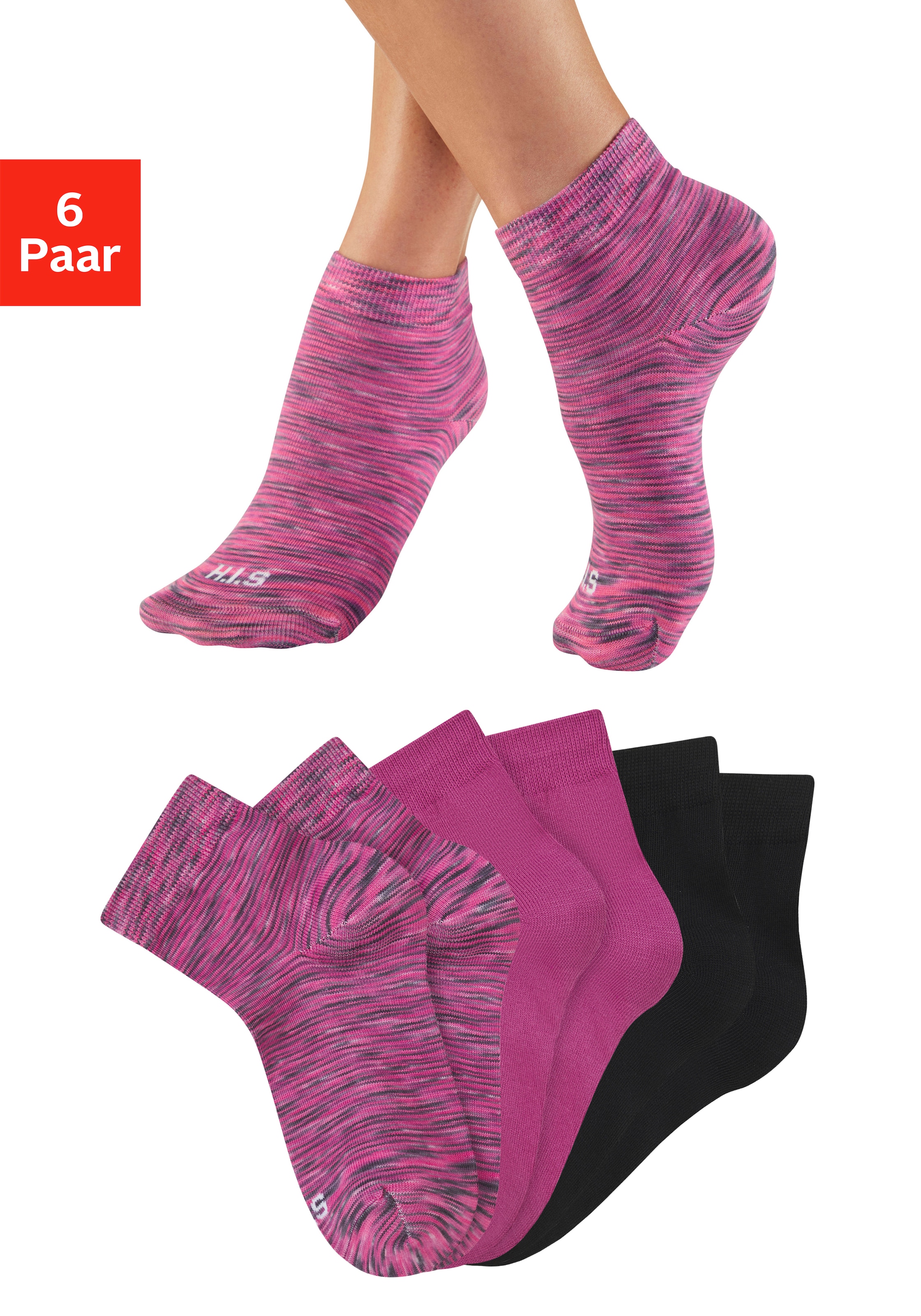 H.I.S Kurzsocken Packung, 6 Paar tlg. unifarben und meliert in einer Packung