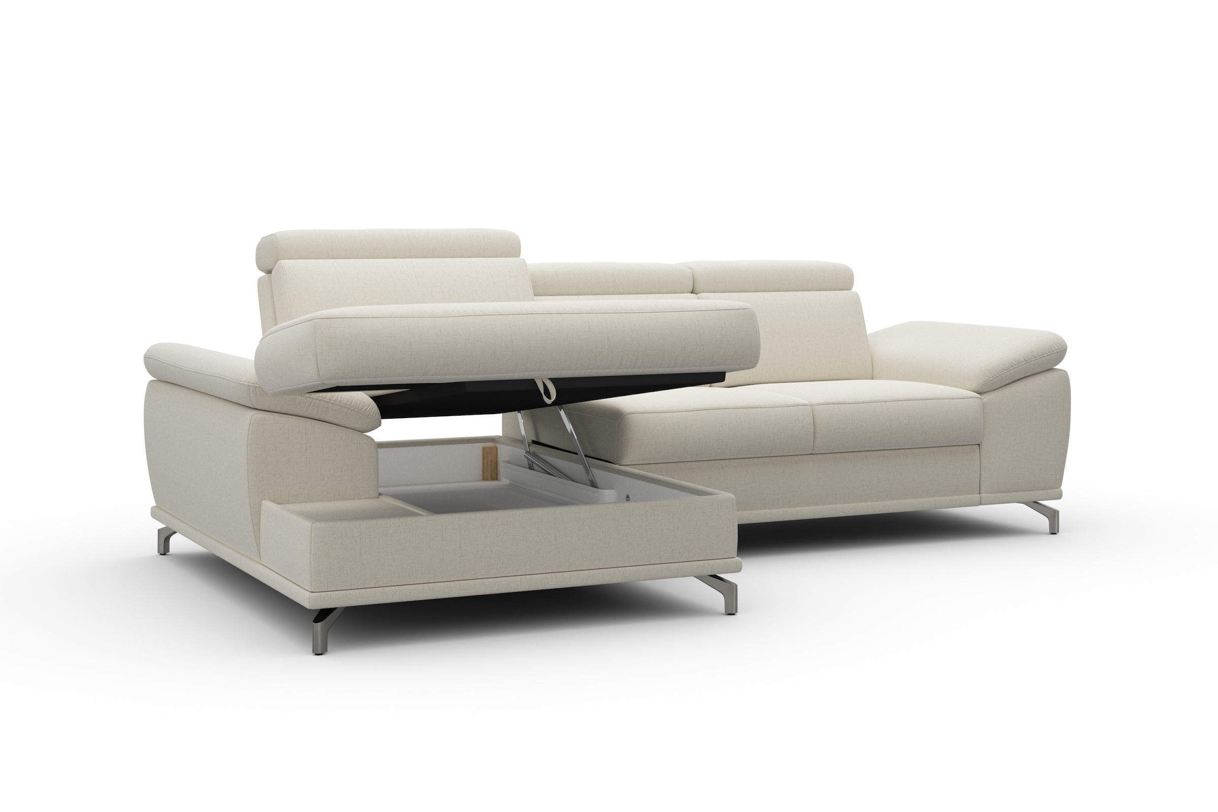 sit&more Ecksofa »Cabrio L-Form, mit Sitztiefenverstellung, Arm- und Kopfteilverstellung«, 2 Nierenkissen, Federkern, optional Bettfunktion und Stauraum