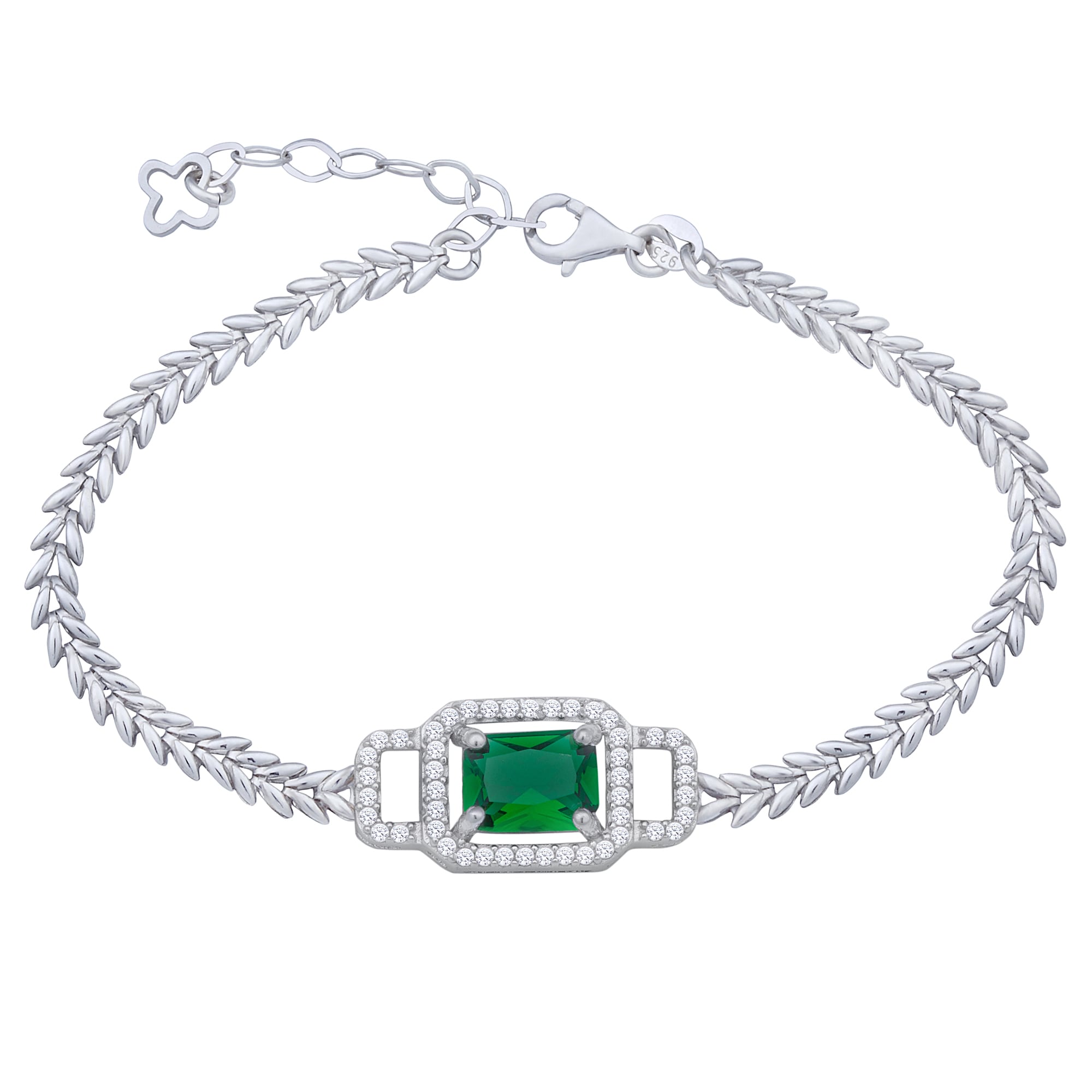 Armband »925 Sterling Silber rhodiniert glanz 16,5+4cm Zirkonia Weiß Grün«