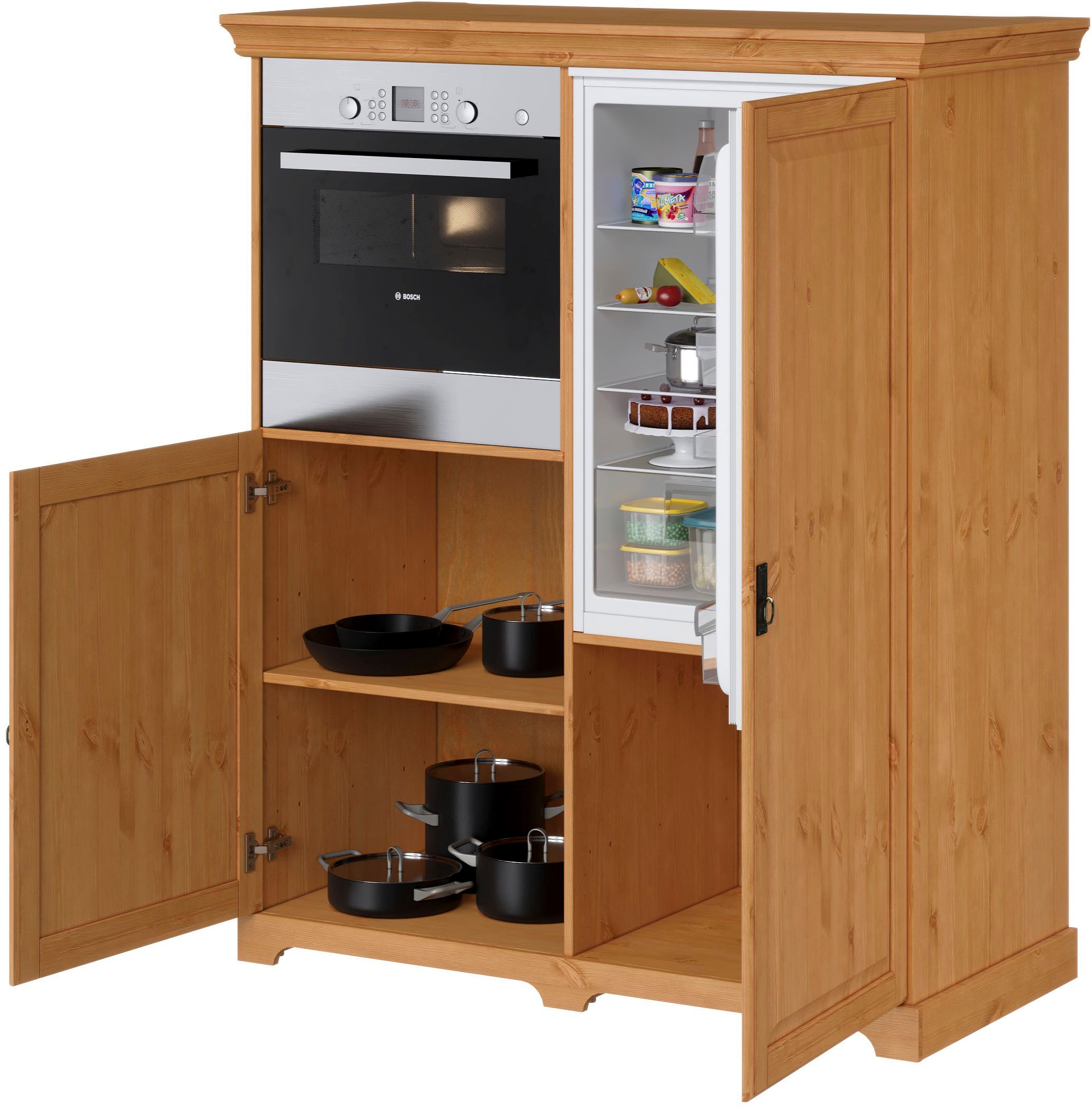 Home affaire Backofen/Kühlumbauschrank »Rügen« Breite 127 cm, Kiefer massiv, Nische für Kühlschrank